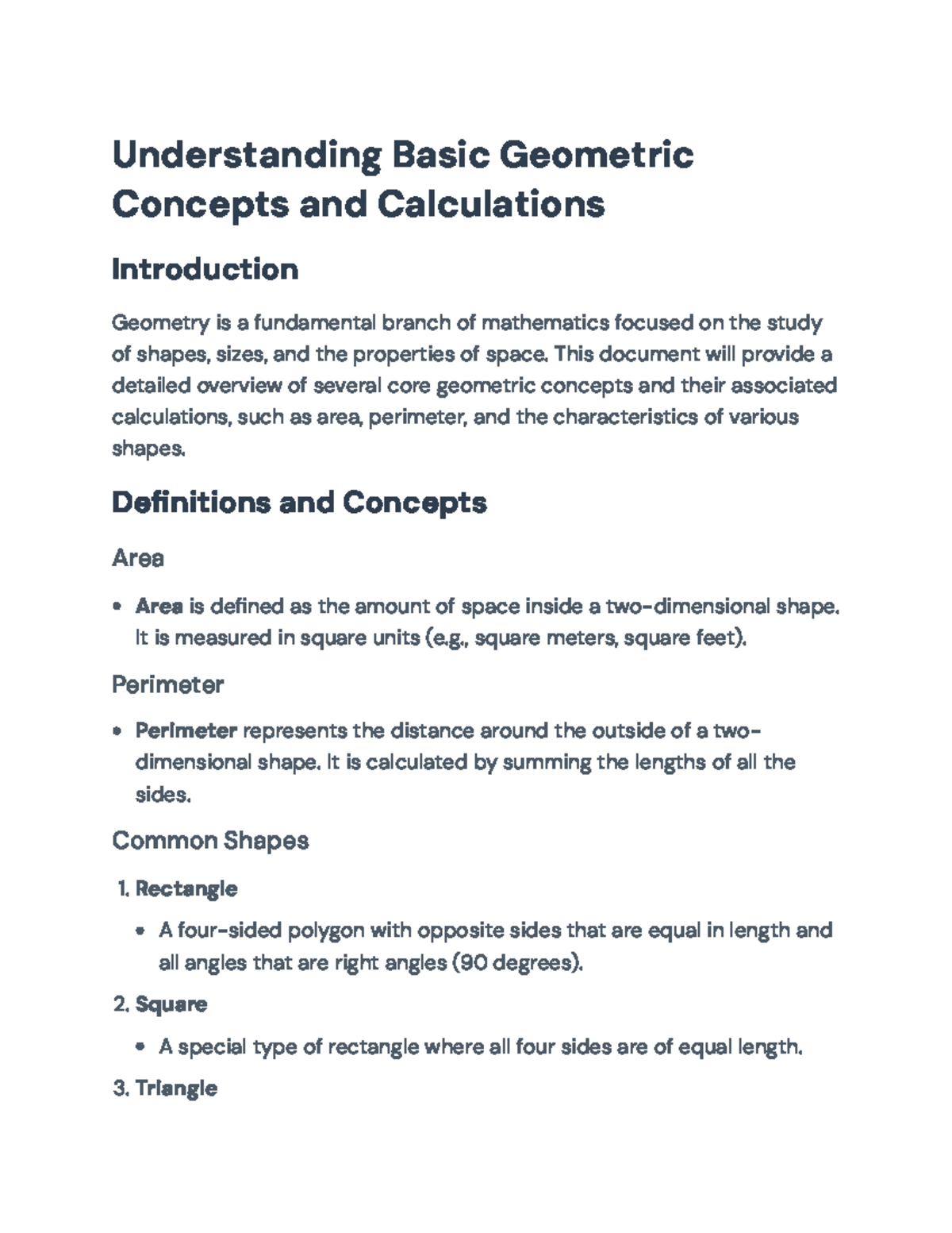 Basic Geometric Concepts & Calculations: A Comprehensive Guide - Studocu