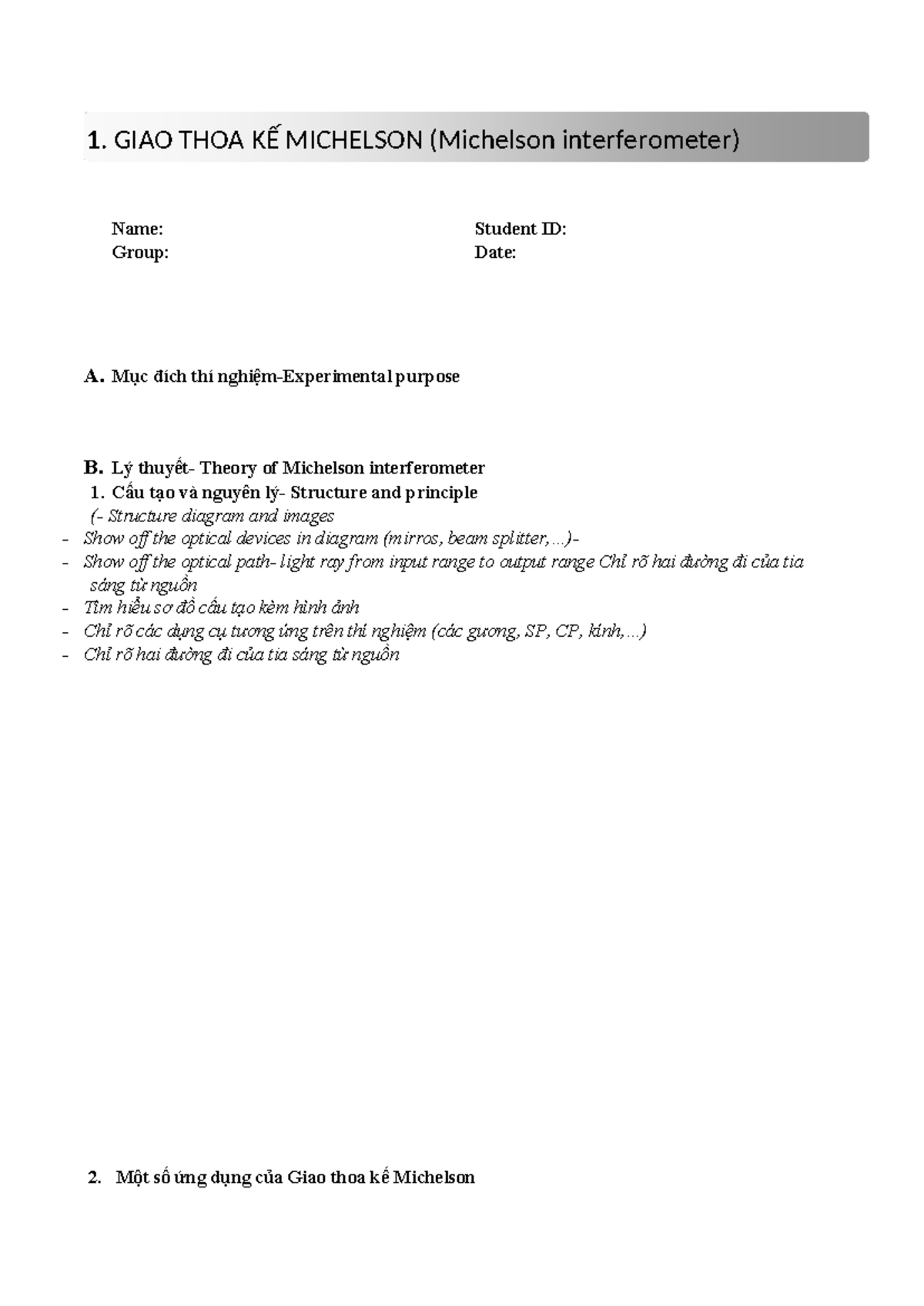 Lab Report: Michelson Interferometer Experiment (Course Code) - Studocu