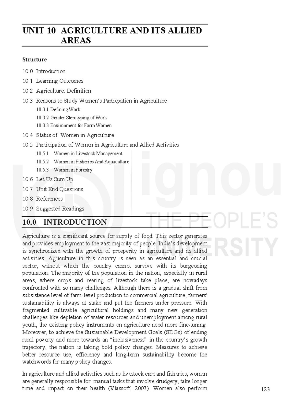Unit 10: Women in Agriculture and Allied Areas - Rural Development ...