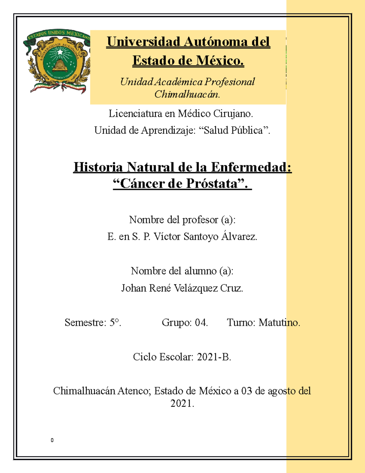 Historia Natural del Cáncer de Próstata - Salud Pública (Lic. Med) - Document Preview