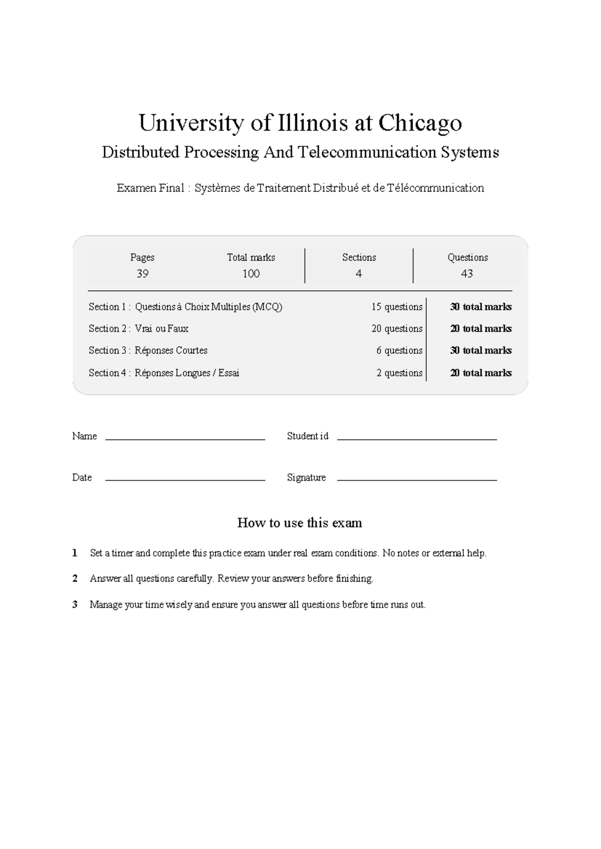 IDS 520 Distributed Processing & Telecommunication Systems Final Exam ...