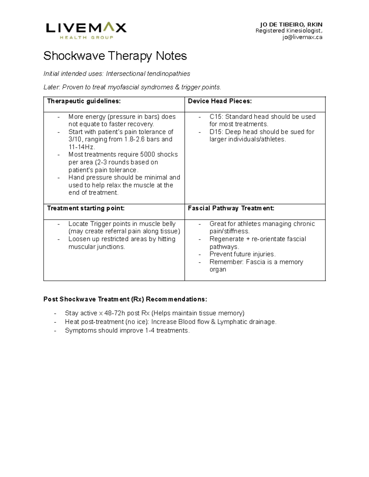 Shockwave Therapy Notes for KIN 101: Initial Uses & Guidelines - Studocu