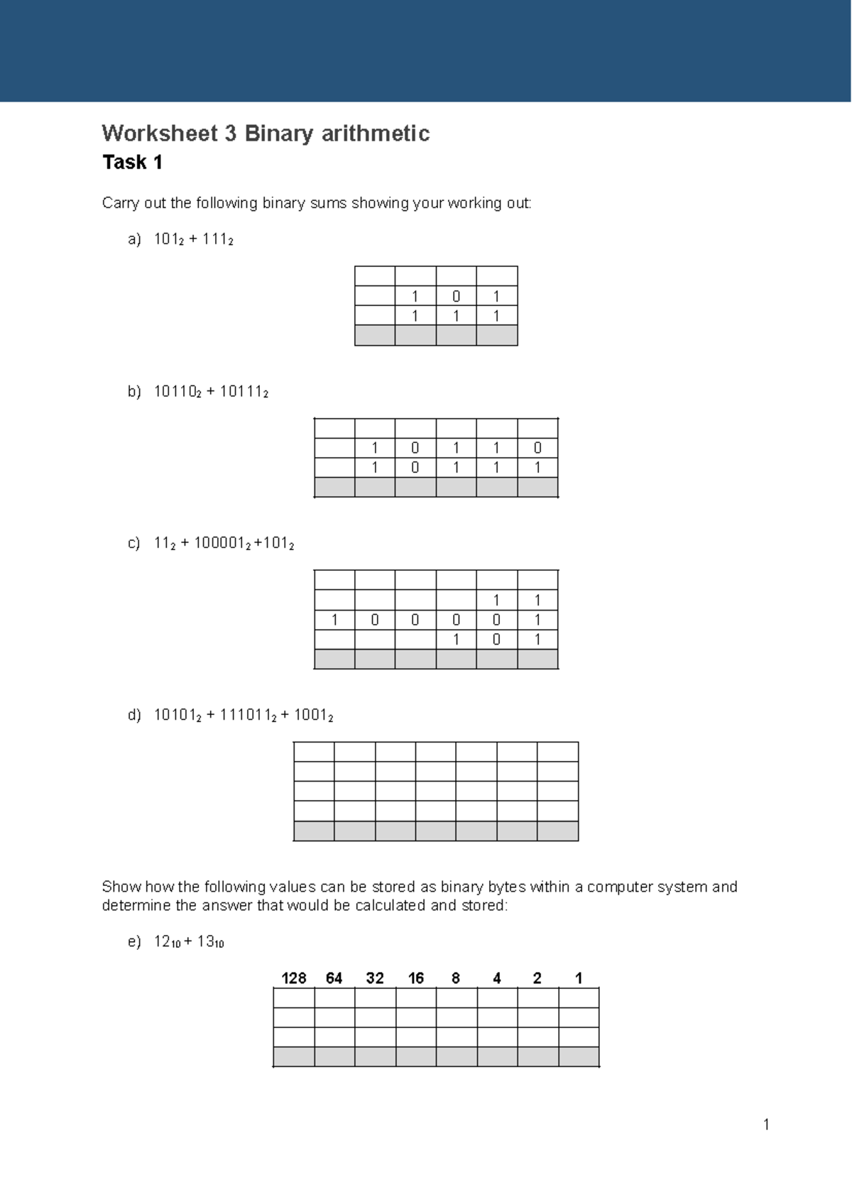 Data Types Worksheet 3: Binary Arithmetic & Fixed Point Conversion ...