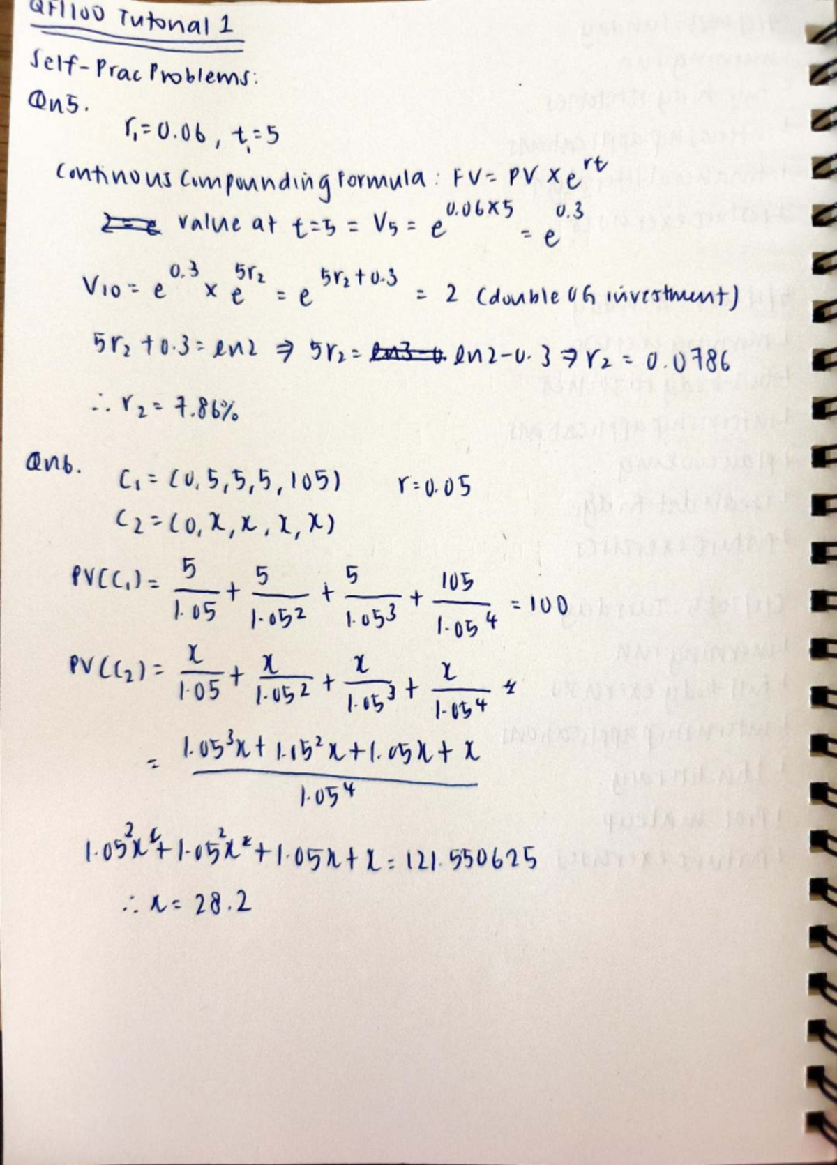 QF1100 Tutorial 1: Continuous Compounding Problems and Solutions - Studocu