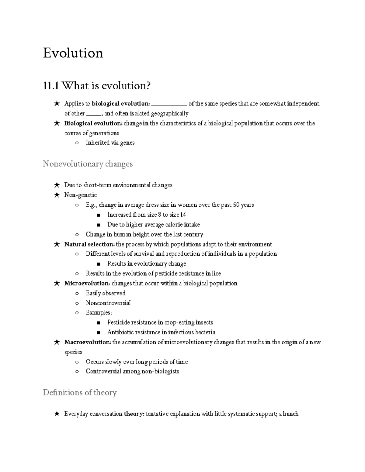Evolution (BIO101) - Lecture Notes from Class and Textbook - Studocu