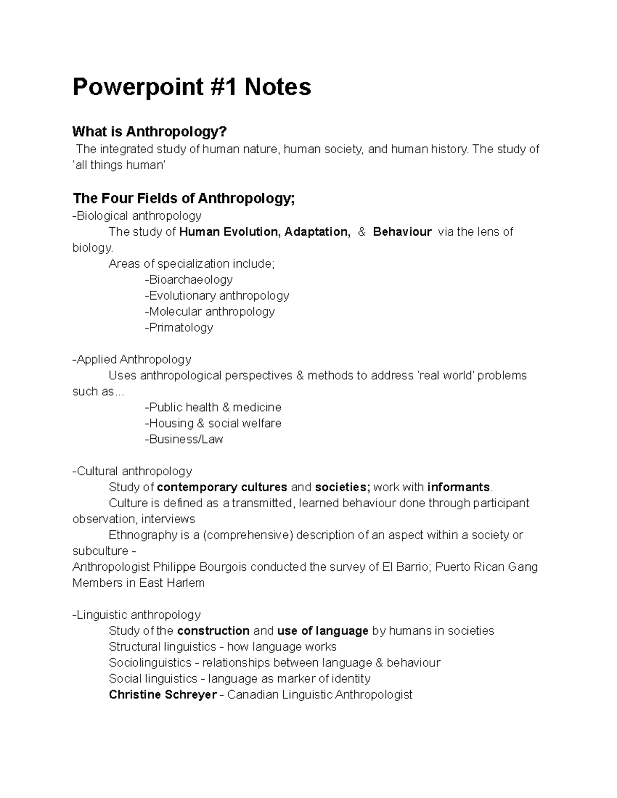 Anthropology 1AA3 Lecture Notes: Key Concepts and Theories - Studocu