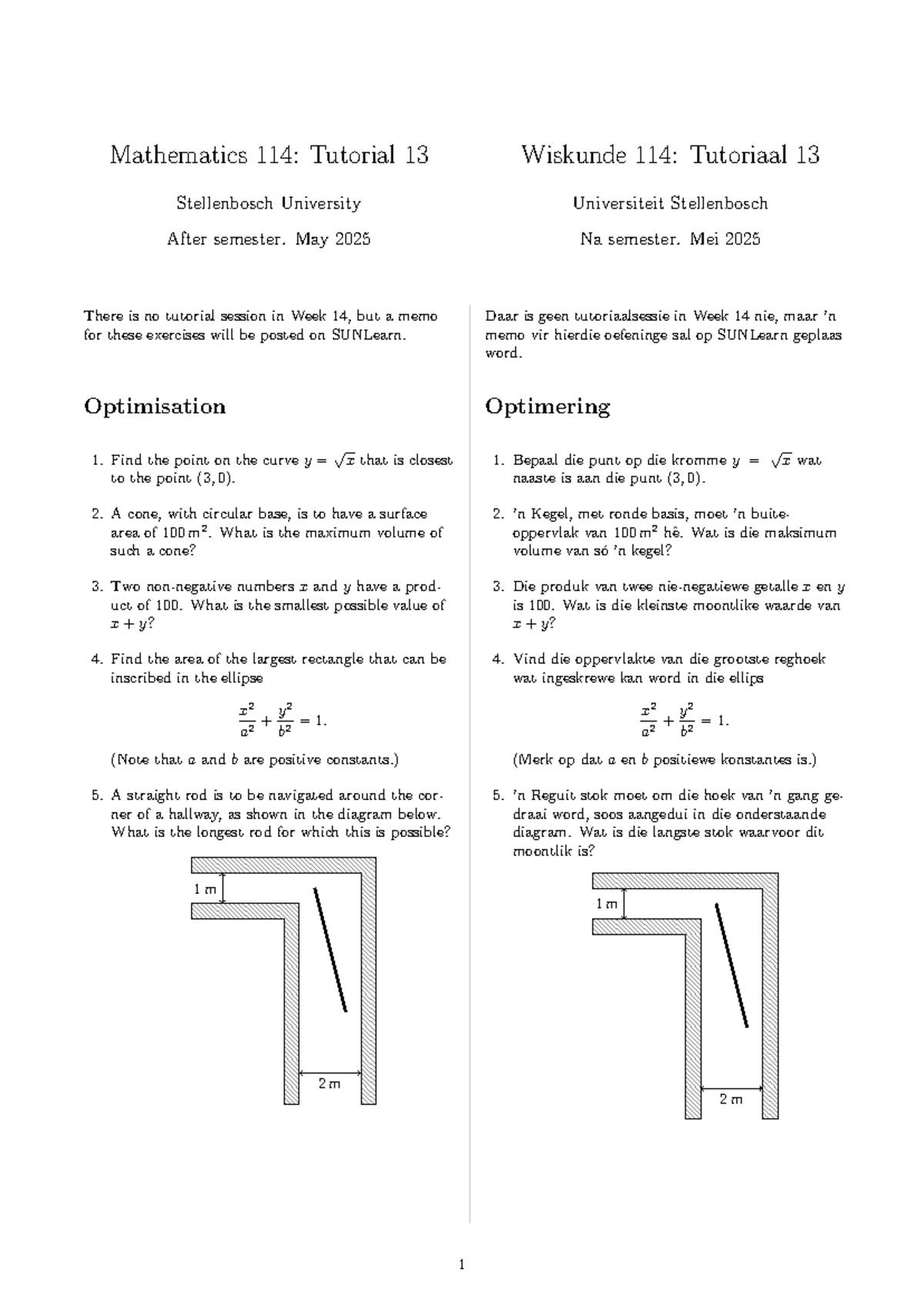 Mathematics 114: Optimisation and Integration Tutorial 13 - Studocu