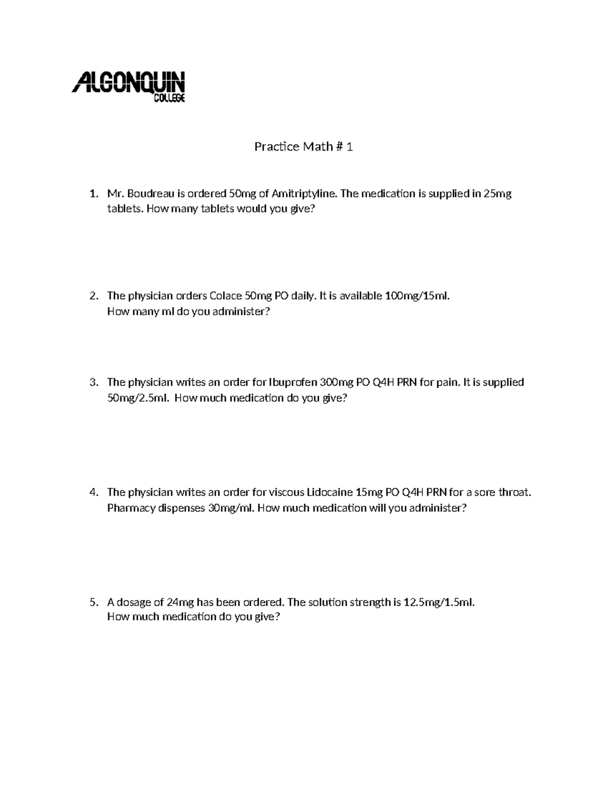 Practice Math 1: Dosage Calculations and Conversions - Studocu