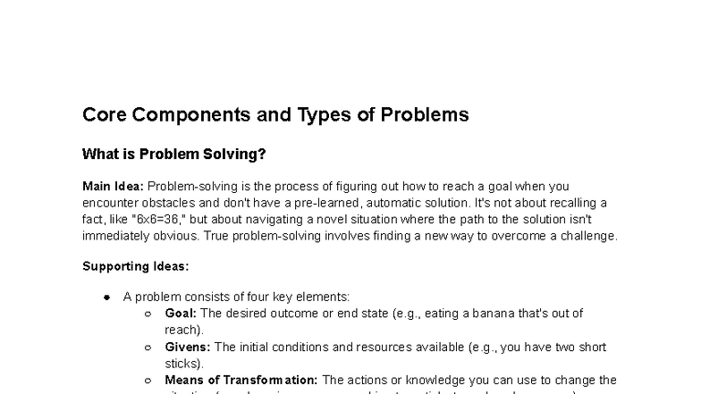 Problem Solving Strategies: Core Concepts and Types of Challenges - Studocu