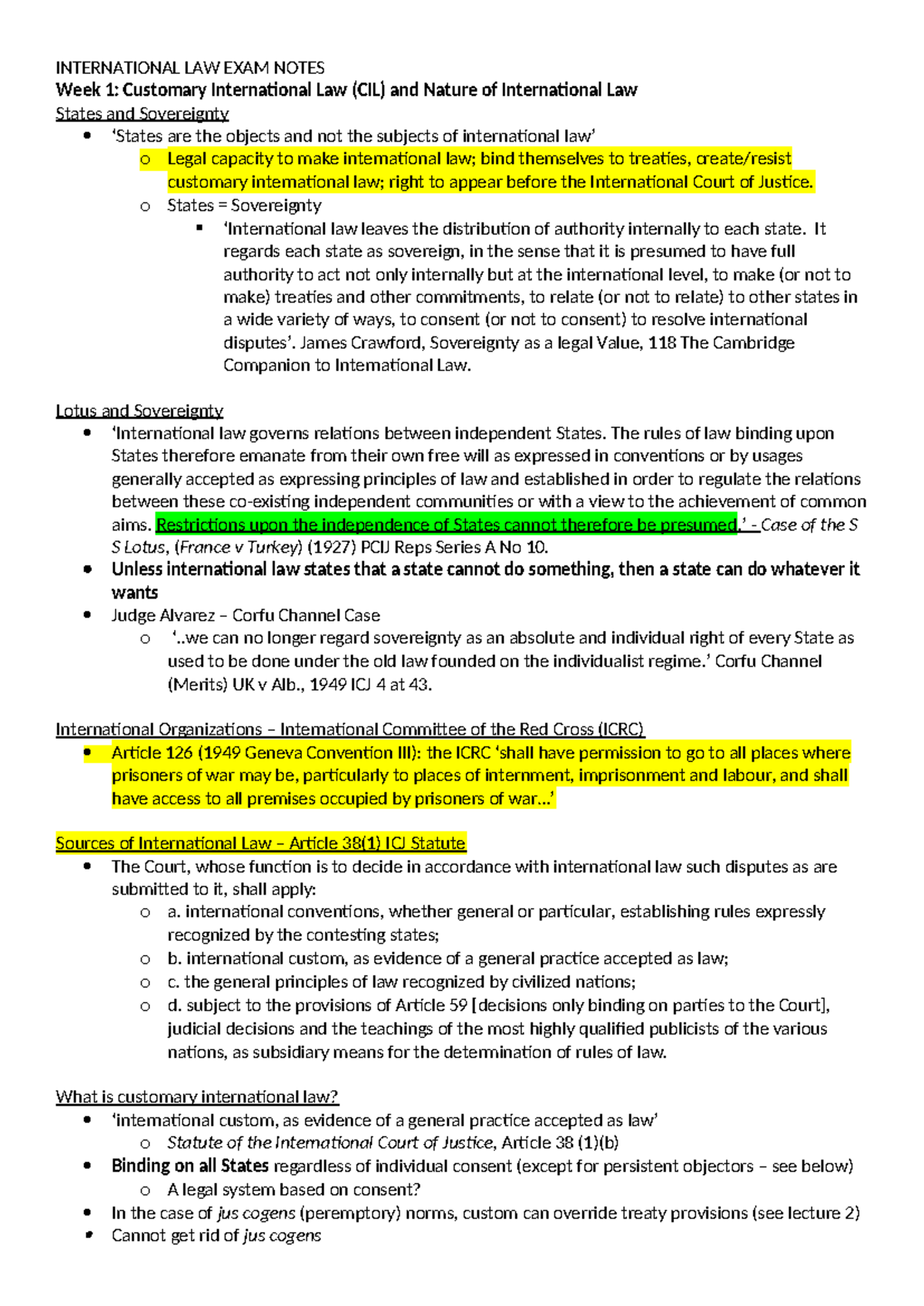 International LAW EXAM Notes - INTERNATIONAL LAW EXAM NOTES Week 1 ...
