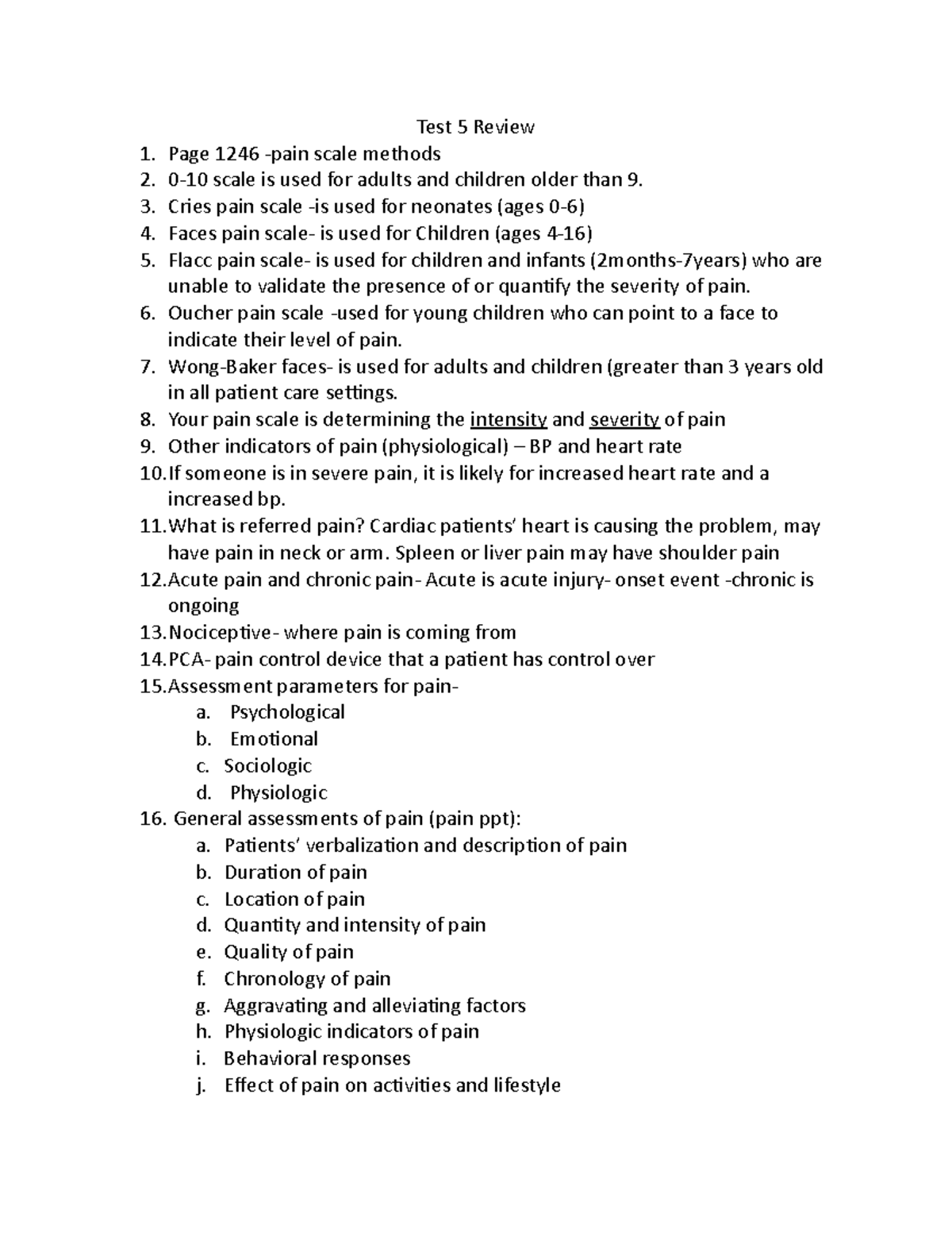 NURS 202 Test 5 Review: Pain Management and Urinary Elimination - Studocu
