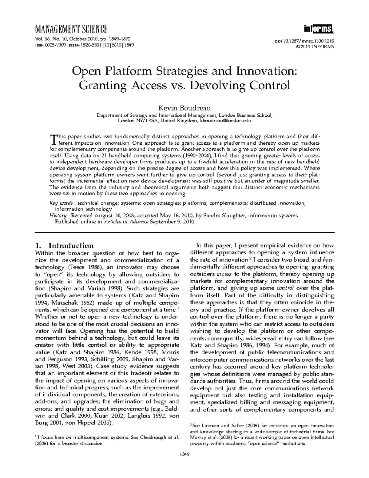 Open Platform Strategies & Innovation: Access vs. Control in Tech - Studocu