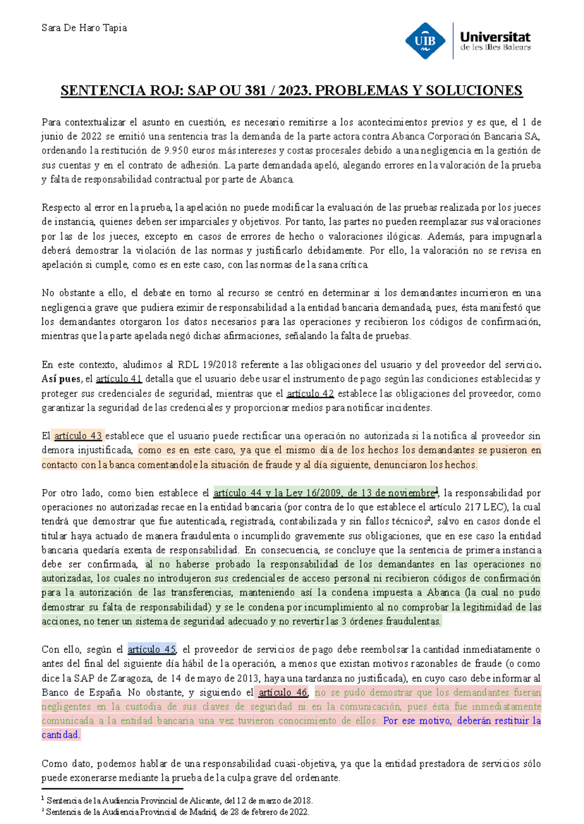 SAP OU 381/2023: Problemas y Soluciones en la Responsabilidad Bancaria ...