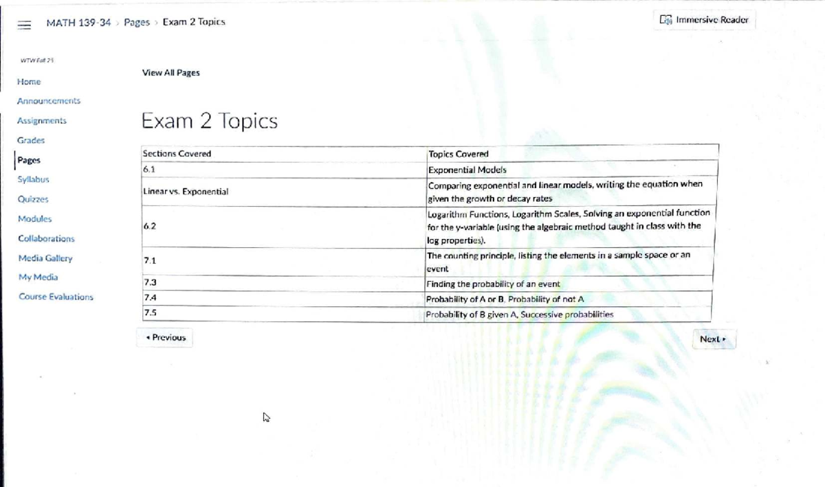 MATH 139-34: Exam 2 Topics on Linear & Exponential Models - Studocu