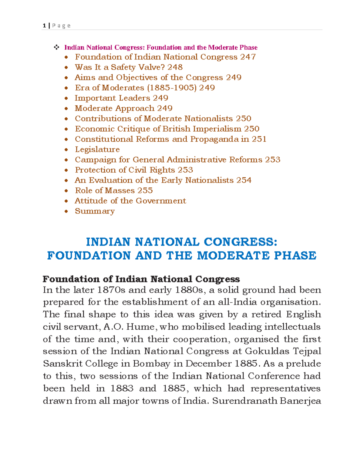 Indian National Congress Foundation and the Moderate Phase - History of ...