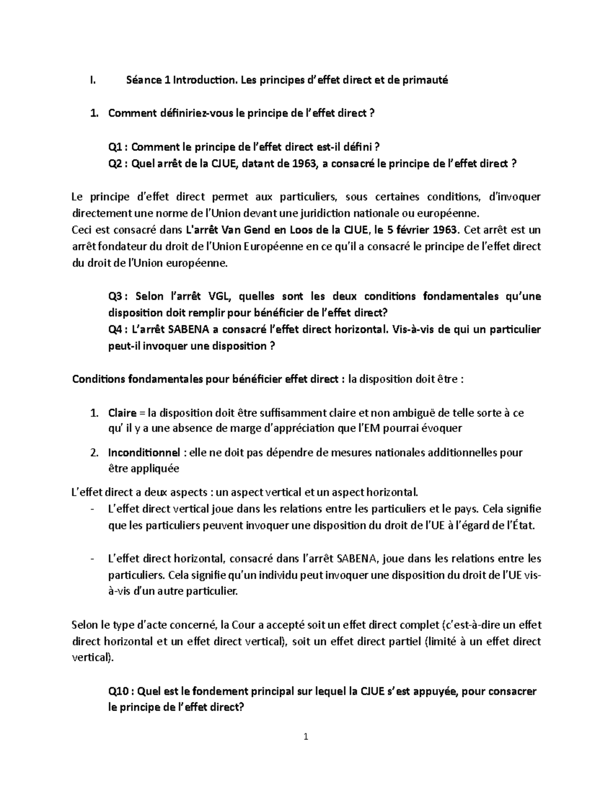 Revisions Droit Européen TD II Semestre 3: Principes de Direct et ...