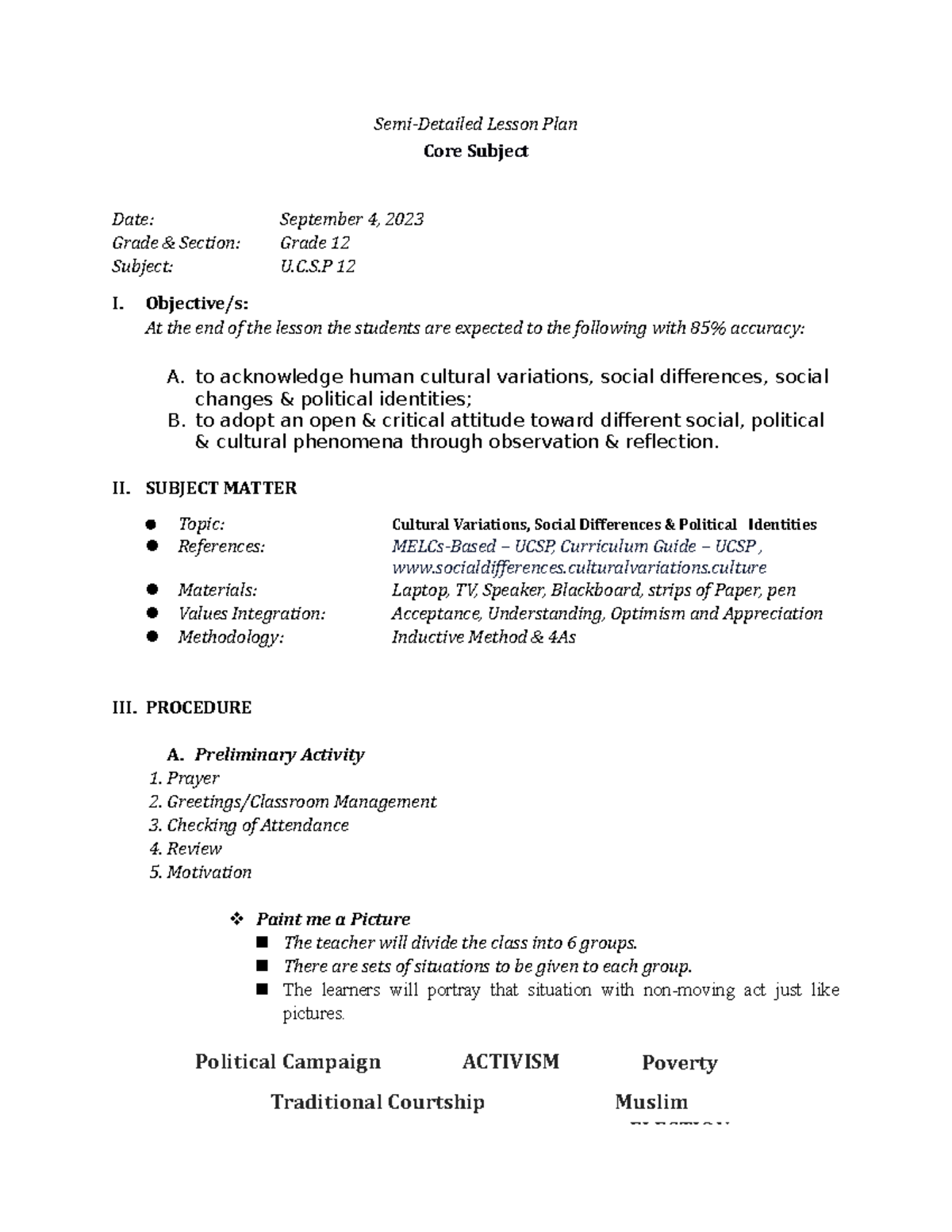 U.C.S.P 12 Lesson Plan: Cultural Variations & Political Identities ...