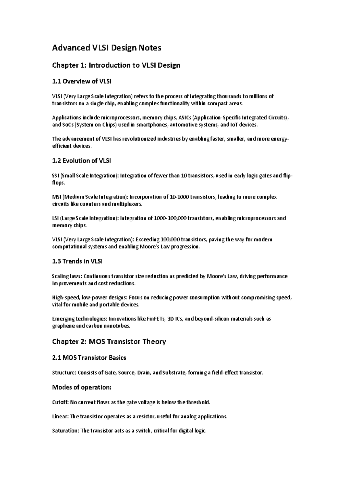 Advls Notes - ADVS - Advanced VLSI Design Notes Chapter 1: Introduction ...