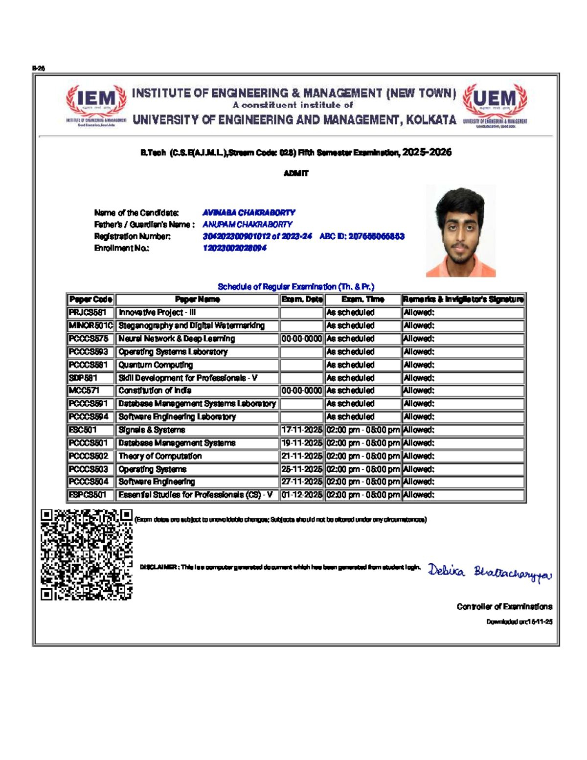 B.Tech (C.S.E(A.I.M.L.) 5th Sem Exam Schedule - PRJCS581 - Studocu