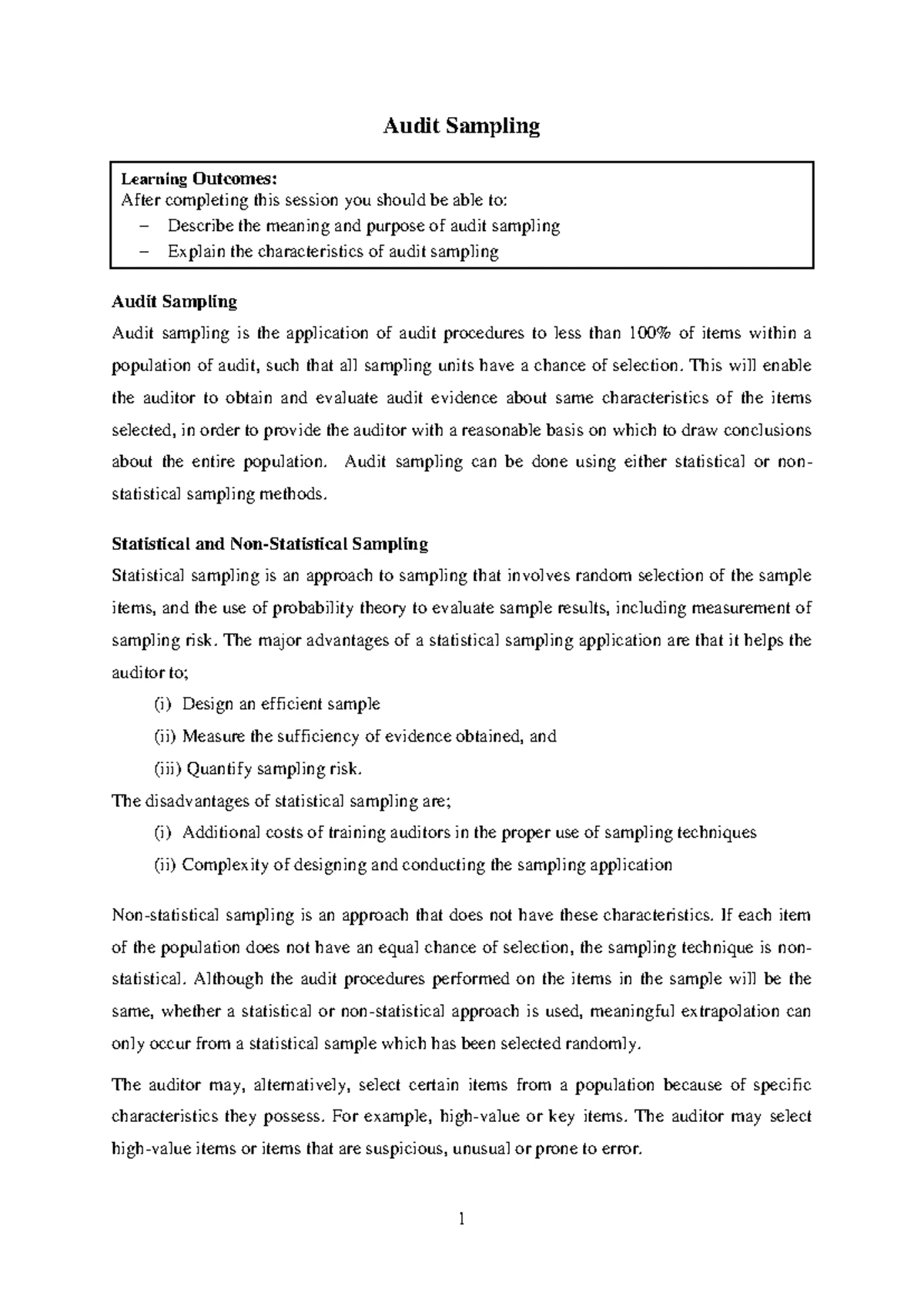 Audit Evidence - Audit Evidence Learning Outcomes: After completing ...