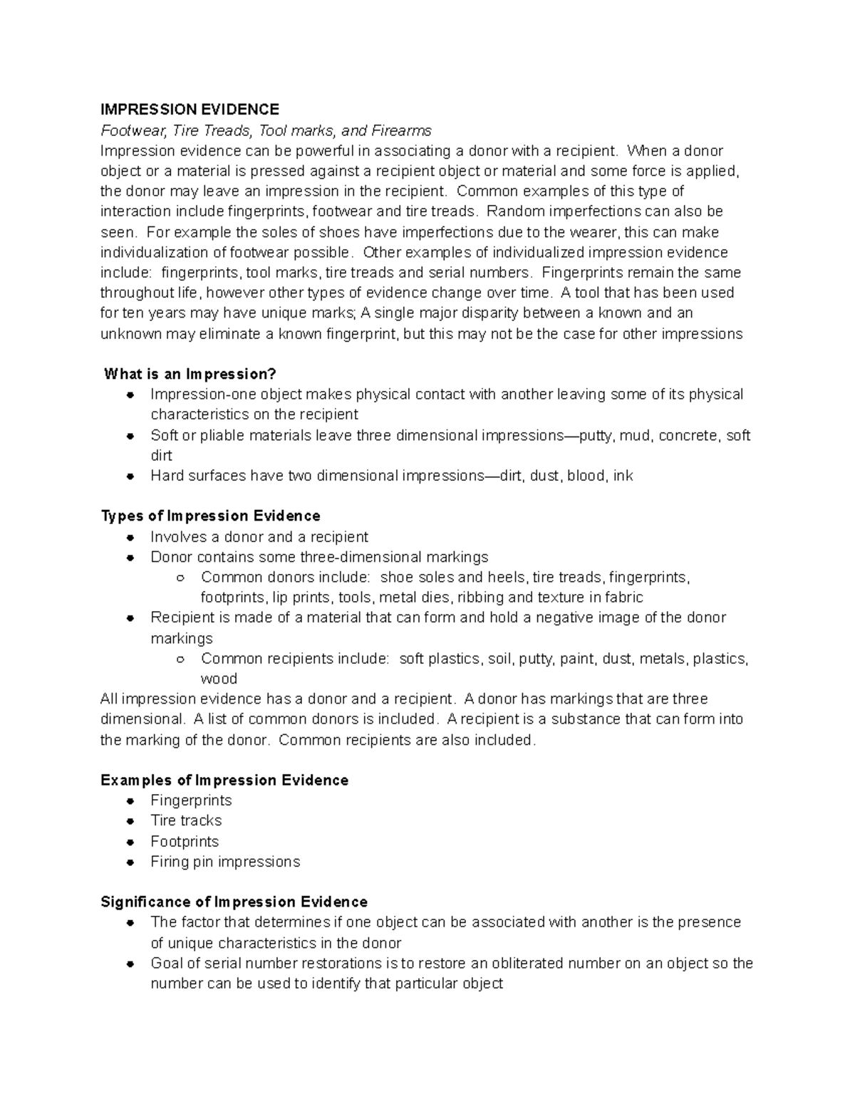 Impression Evidence Examples