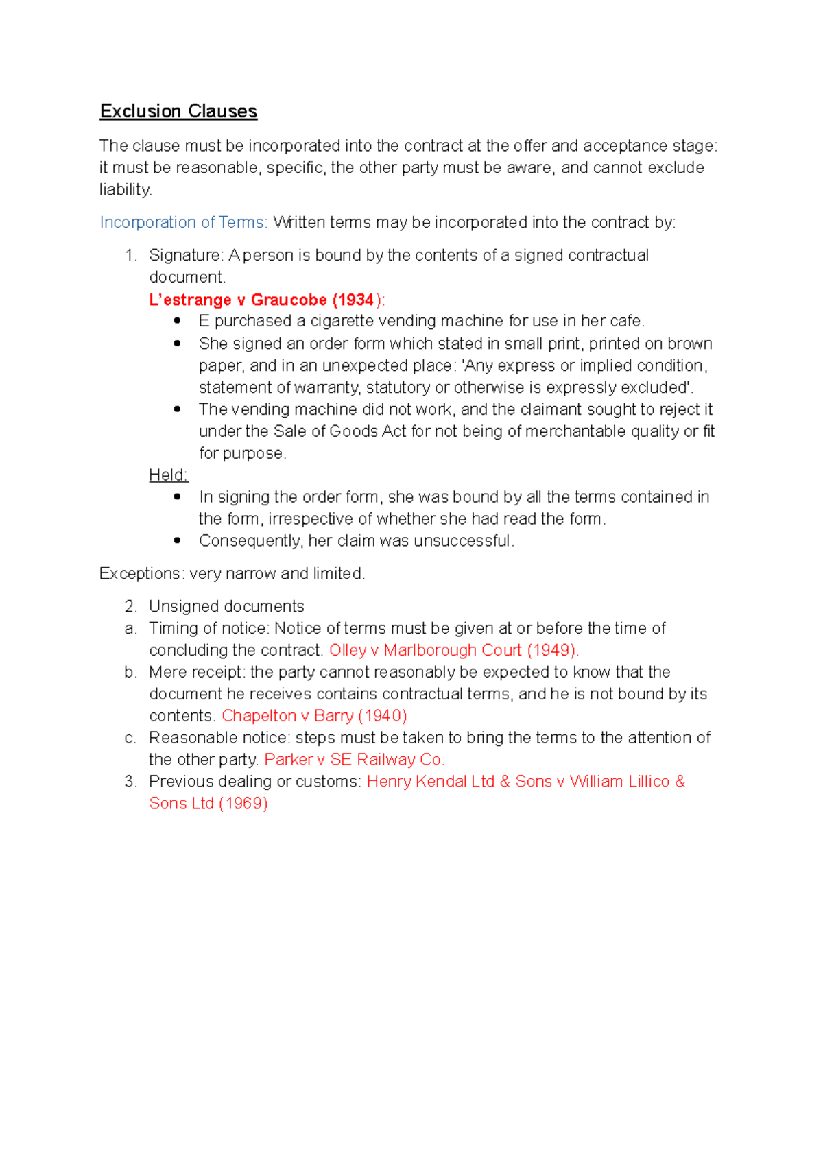 L8 - Exclusion Clauses and Exceptions in Contract Law - Studocu