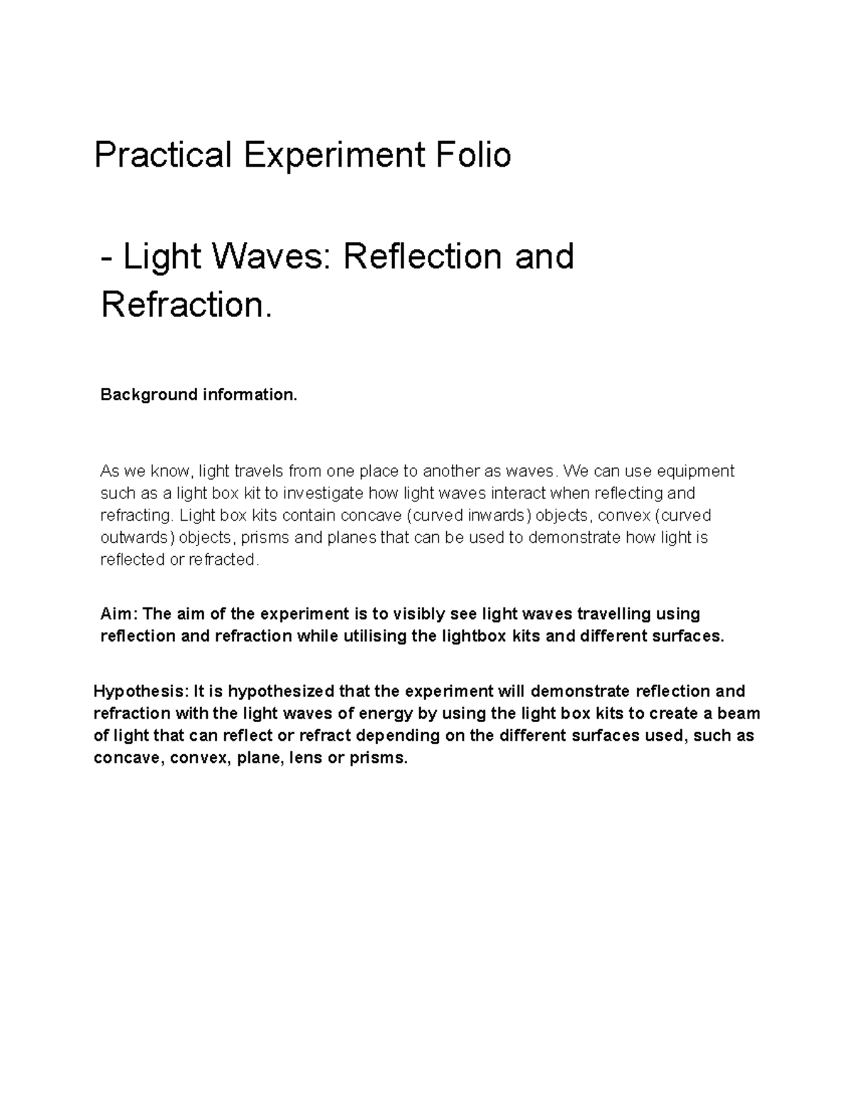 Lightbox Experiment: Reflection & Refraction - Year 11 Physics Units 1 ...