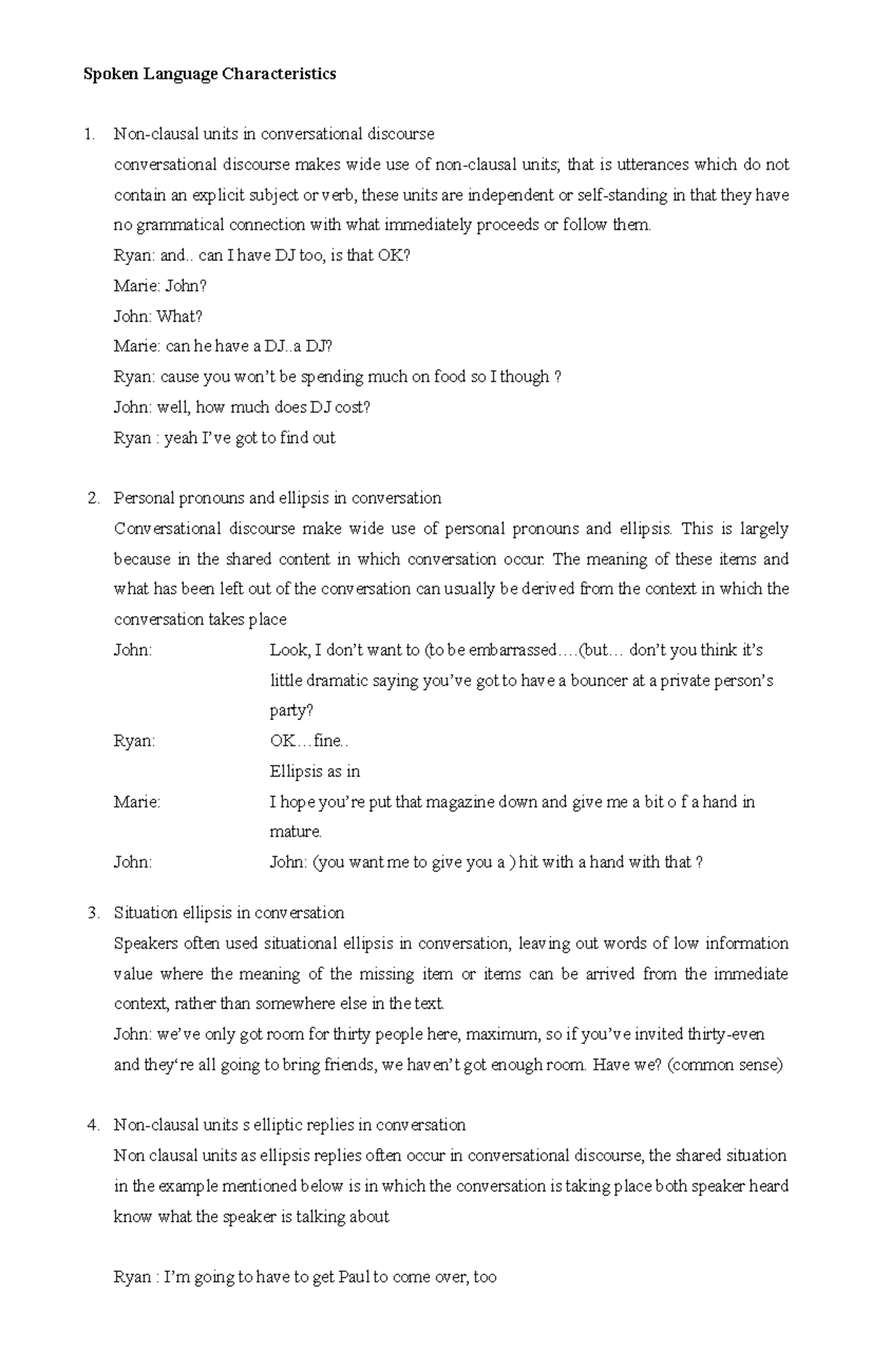 Spoken Language Characteristics: Key Features in Conversational ...