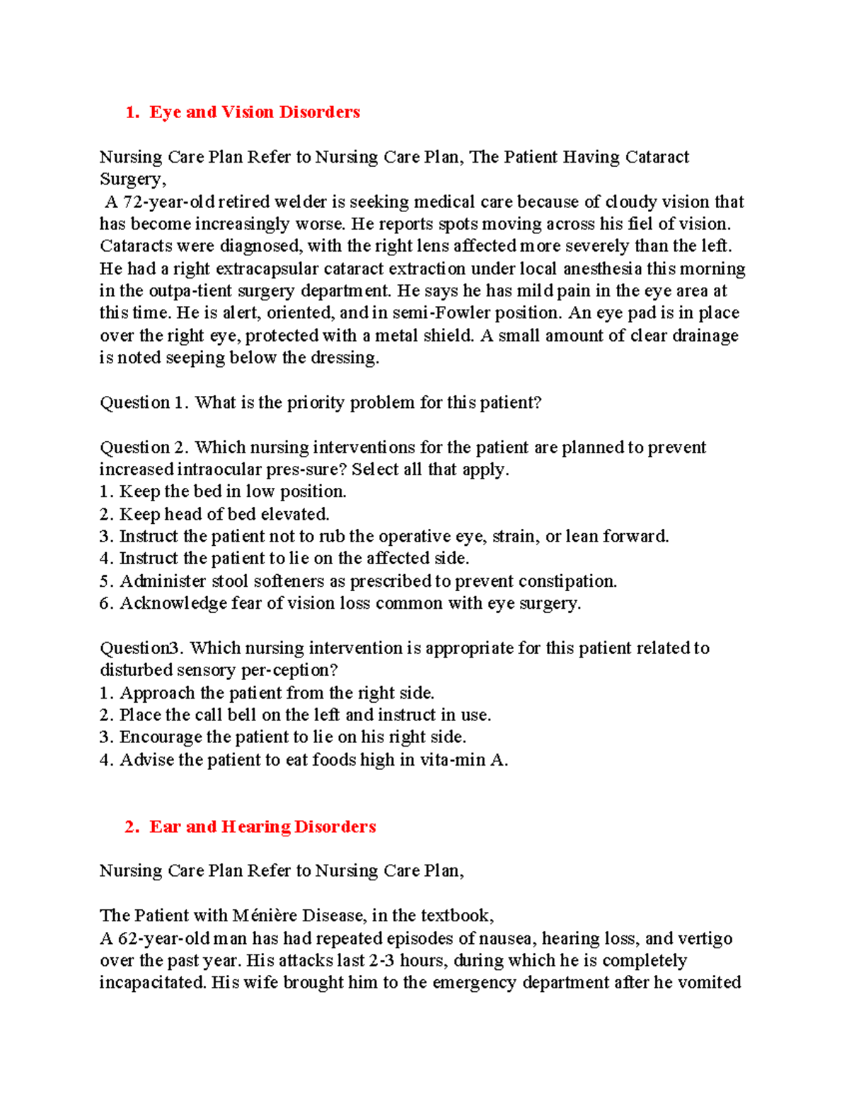 Student Handout for Care Plan-Short Systems Case Studies - Eye and ...