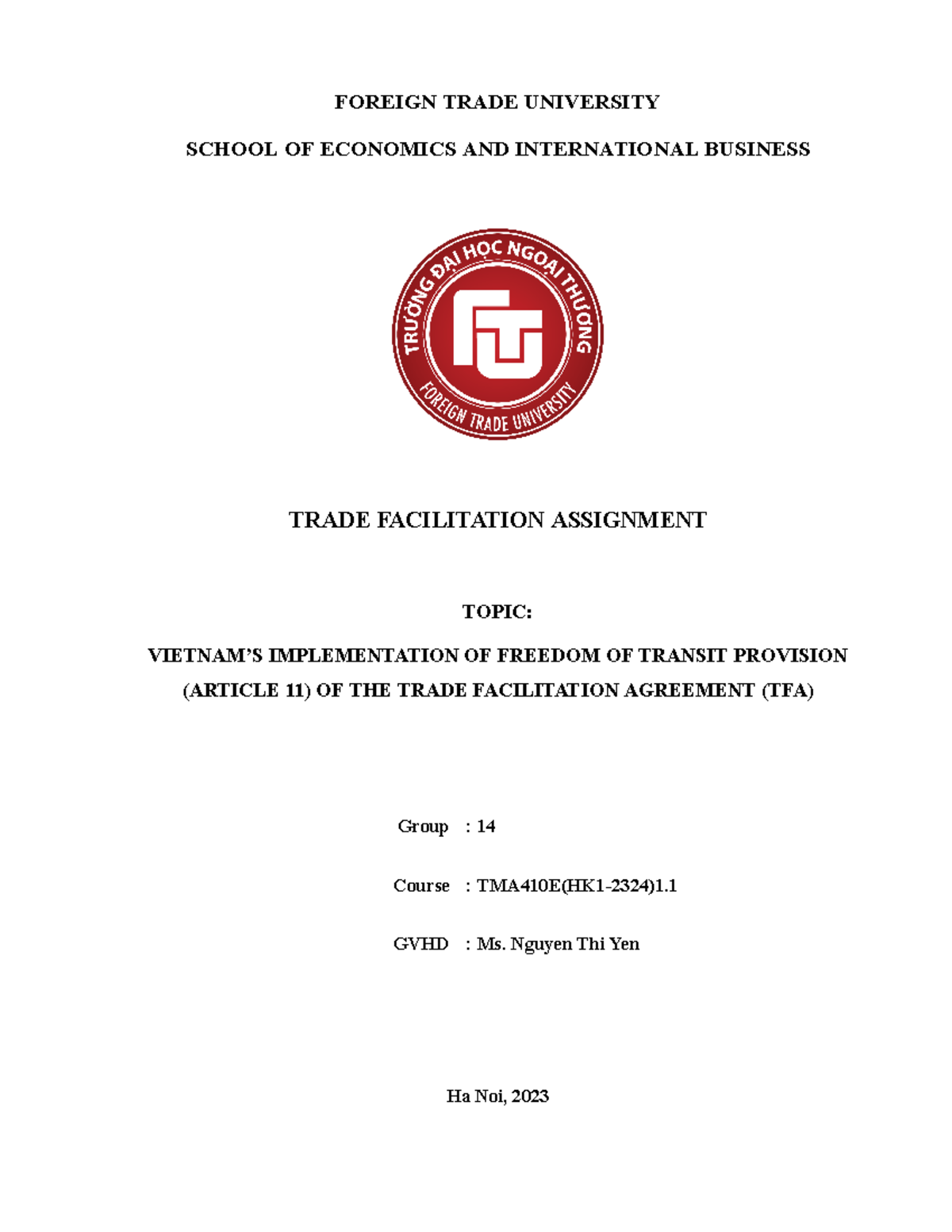 Vietnam’s Immplementation of Freedom of Transit provision (Article 11 ...