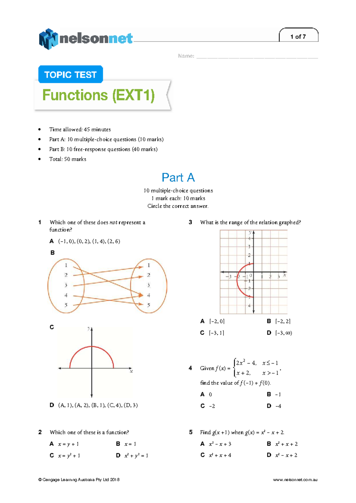 Functions (EXT1) Topic Test - Nelson Net Y11 Exam Notes - Studocu
