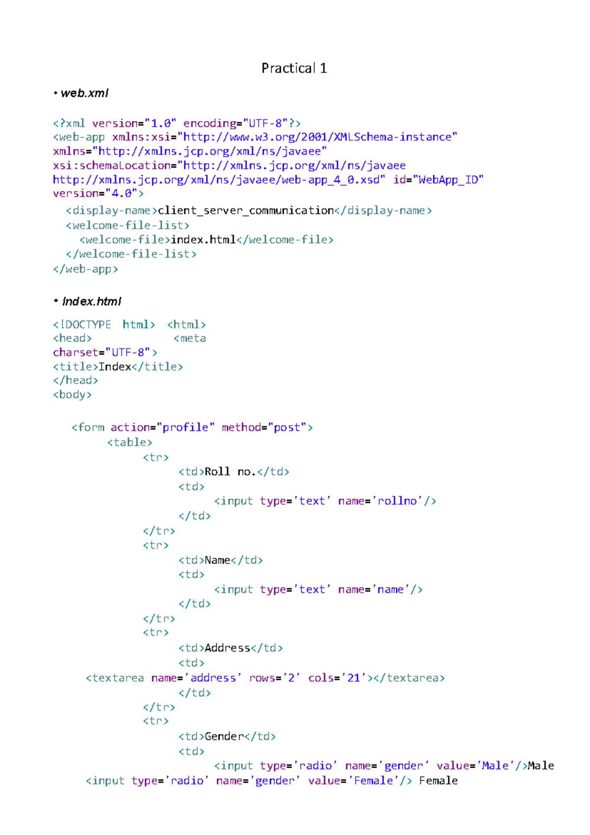 Java Final Practical Output: Web.xml and Index.html Implementation ...