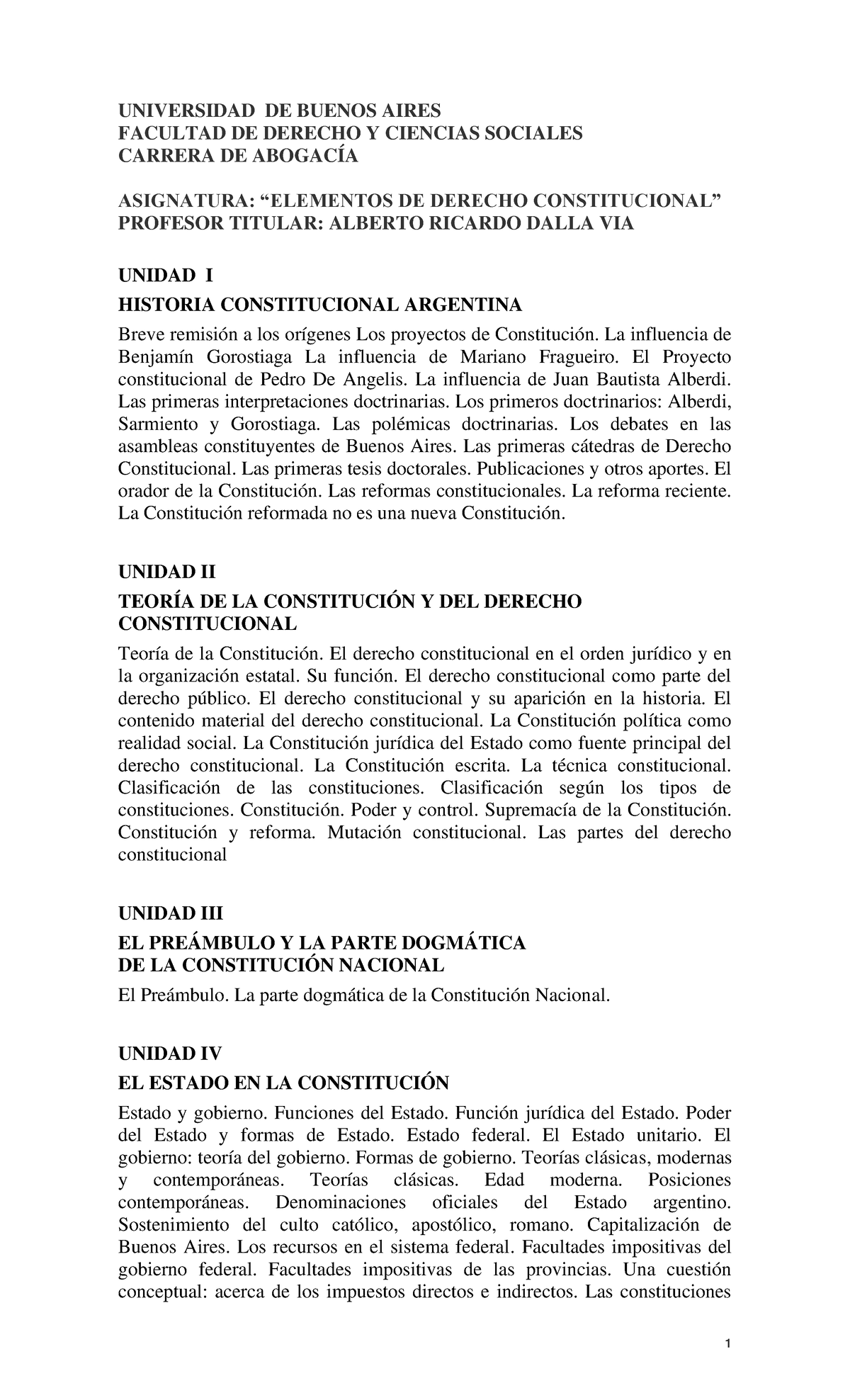 Derecho Constitucional: Programa de Elementos - UBA 2023 - Studocu