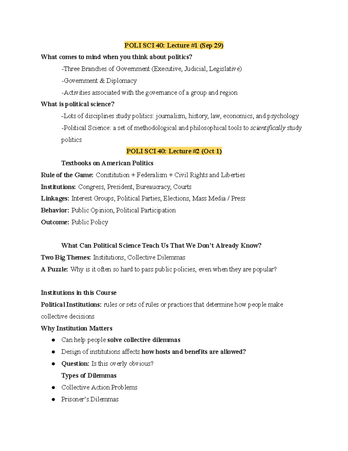 POLI SCI 40: Lecture Notes on Political Science Concepts & Theories ...