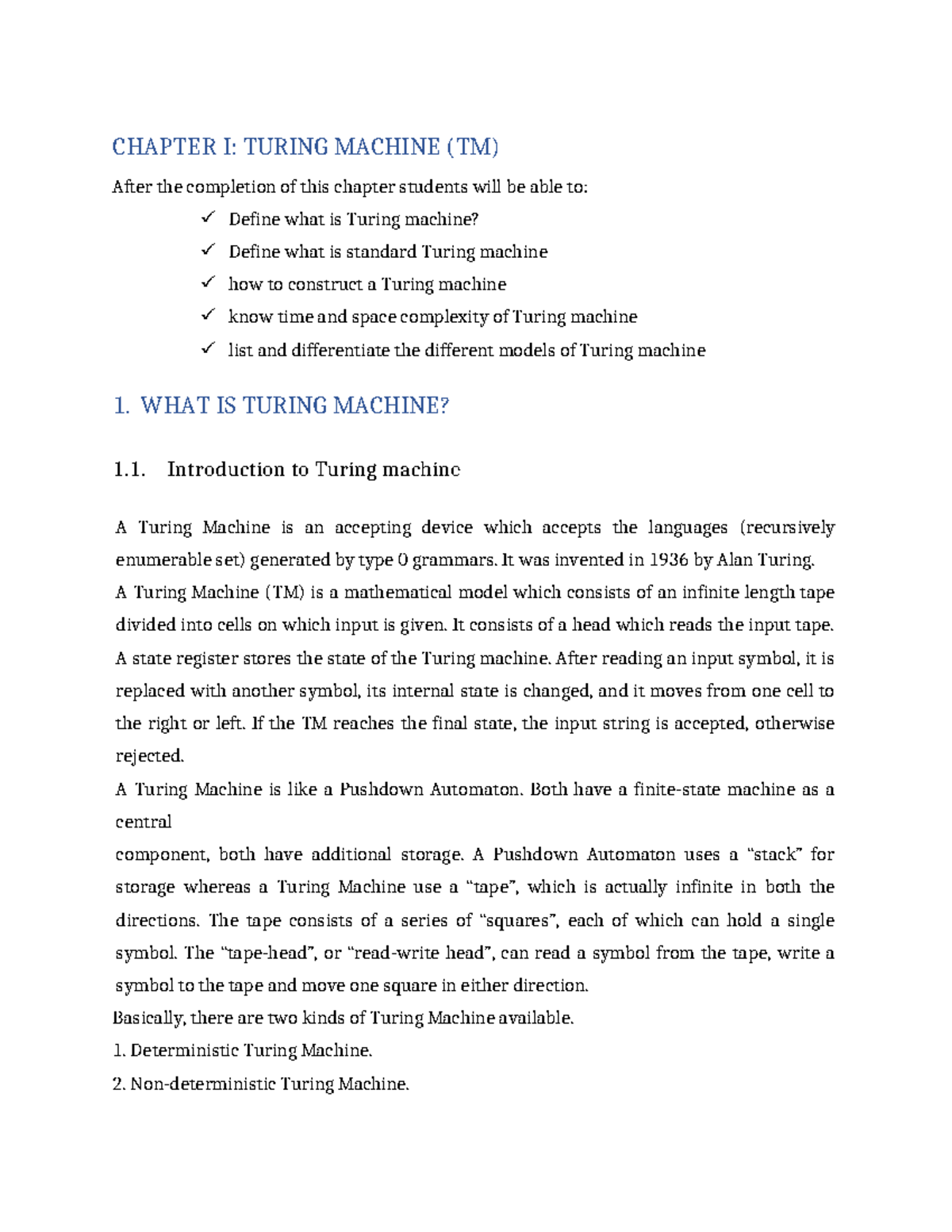 Complexity Theory: Turing Machine Overview - Chapter I - Studocu