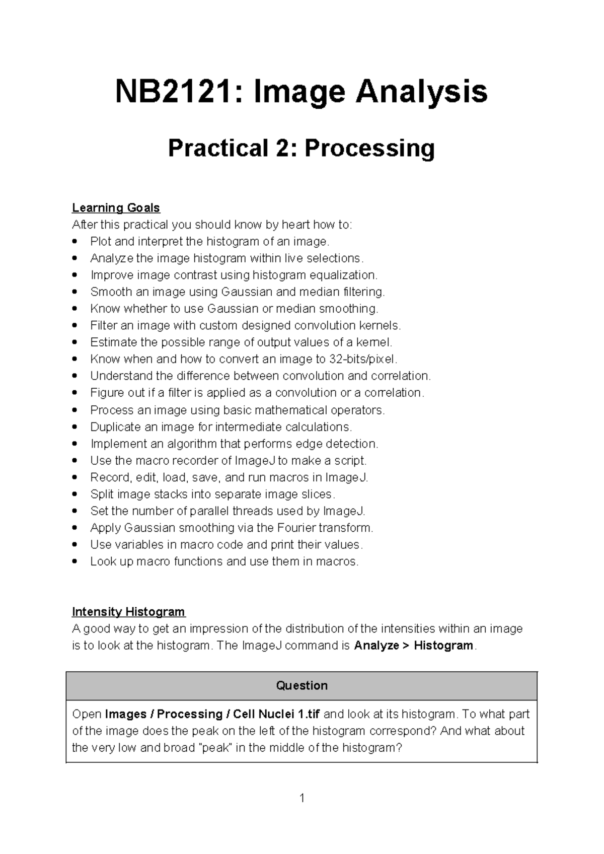 NB2121 Practical 2: Image Processing Exercises & Solutions - Studeersnel