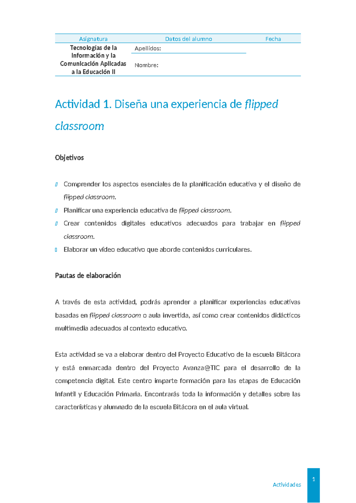 Diseño de Flipped Classroom - TIC Aplicadas a la Educación II - Studocu