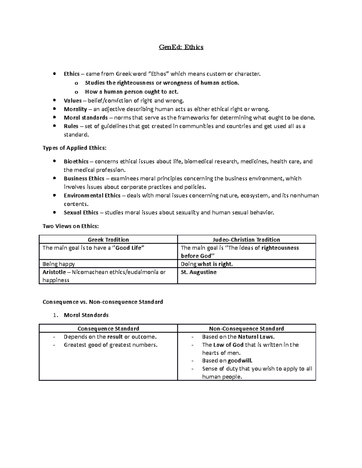 Gen Ed - Ethics: Key Concepts and Theoretical Frameworks - Studocu