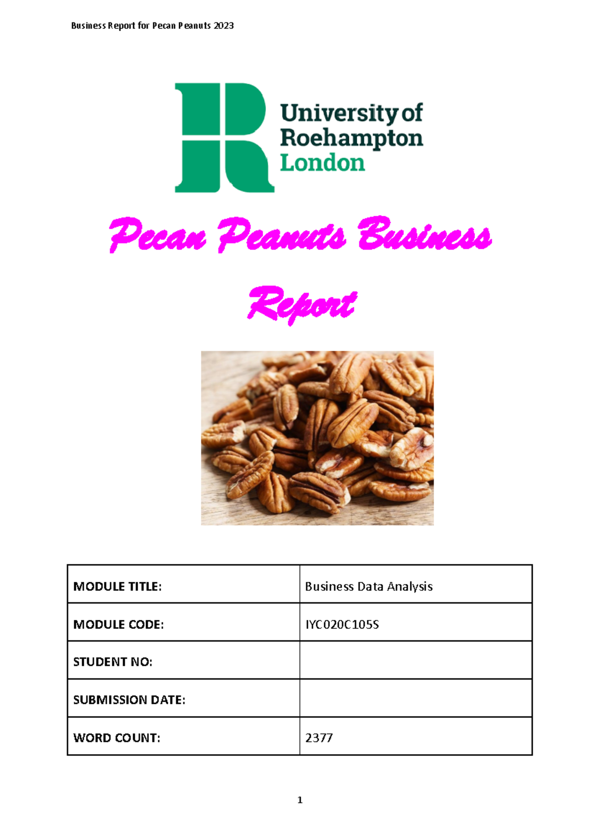 Australian Pecan Peanuts - Pecan Peanuts Business Report MODULE TITLE ...