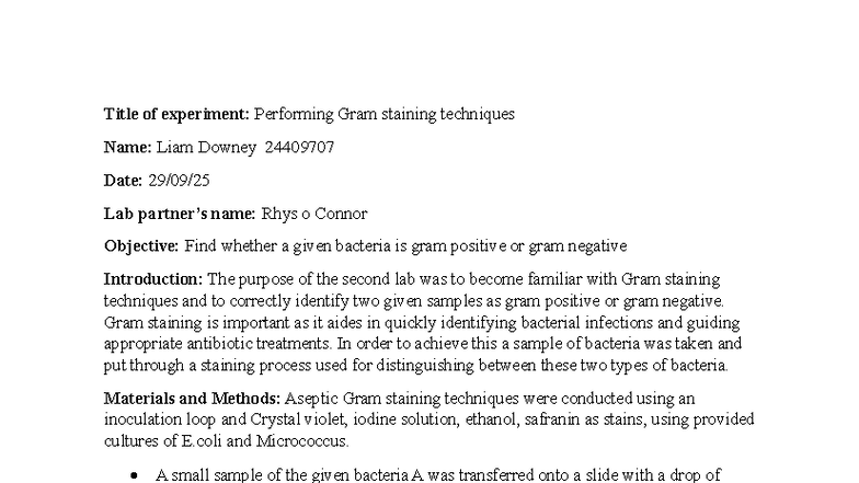 Lab Report: Gram Staining Techniques (BIO 101) - Studocu