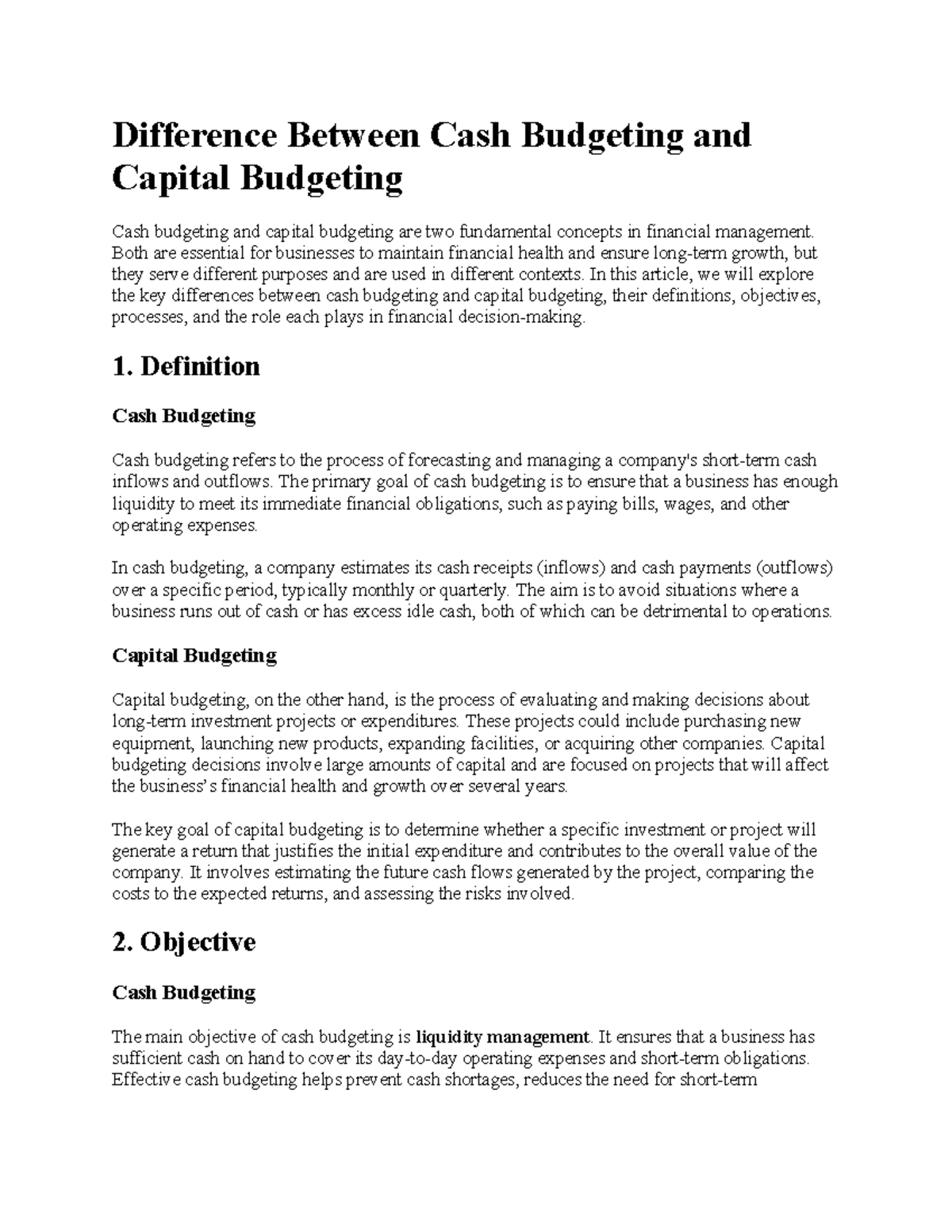 Understanding the Differences Between Cash Budgeting and Capital ...