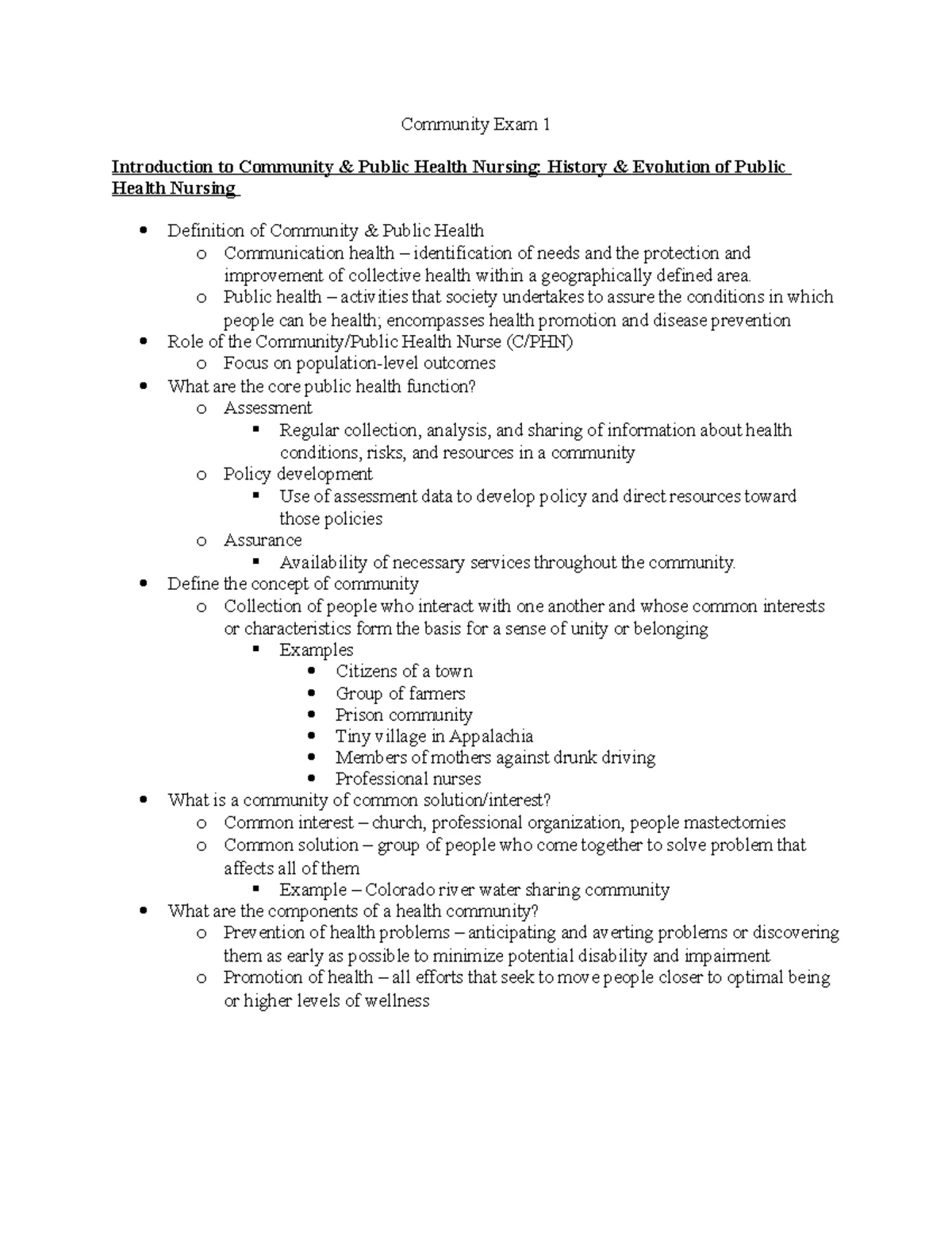 Spring 2025 NUR 422 Community Health Exam 1 Study Guide Insights - Studocu