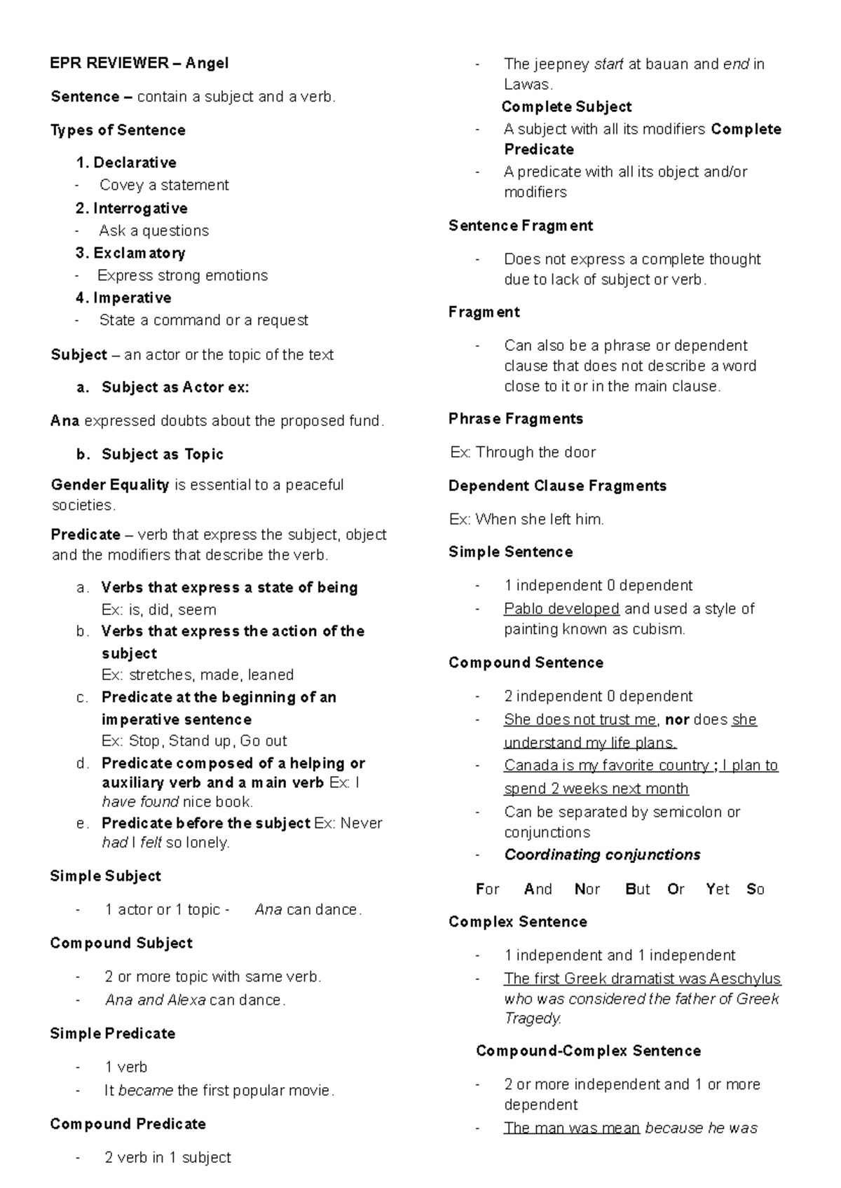 EPR - Midterm Review Summary for BS Computer Science Students - Studocu