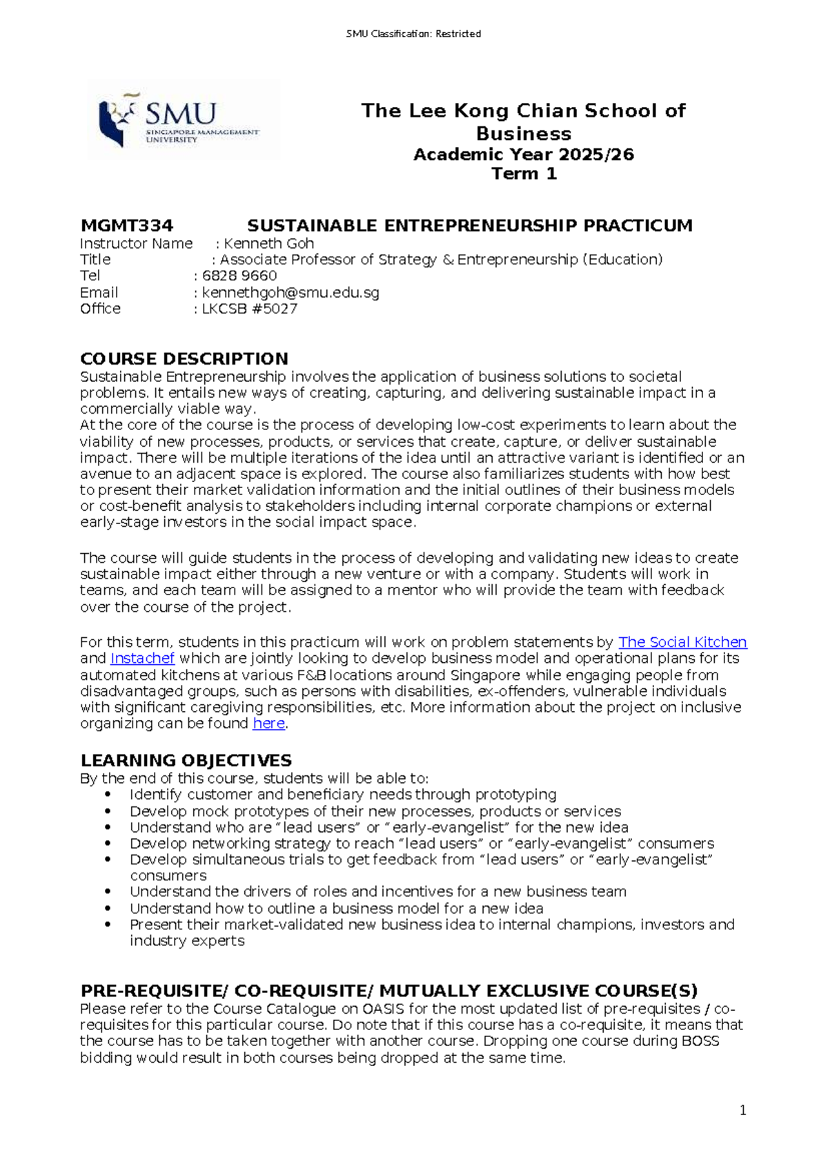 MGMT334 Sustainable Entrepreneurship Practicum Overview AY2526 T1 - Studocu