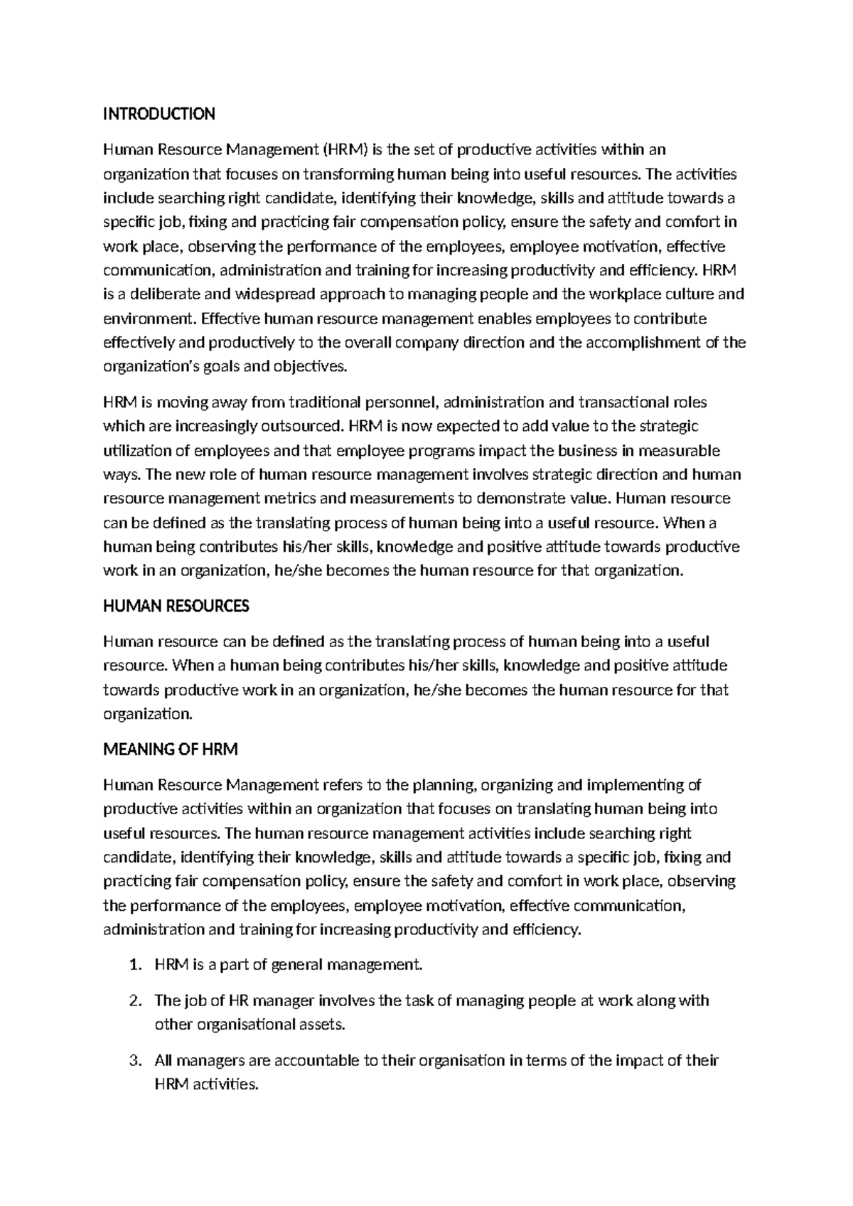 HRM 101: Comprehensive Notes on Human Resource Management - Studocu