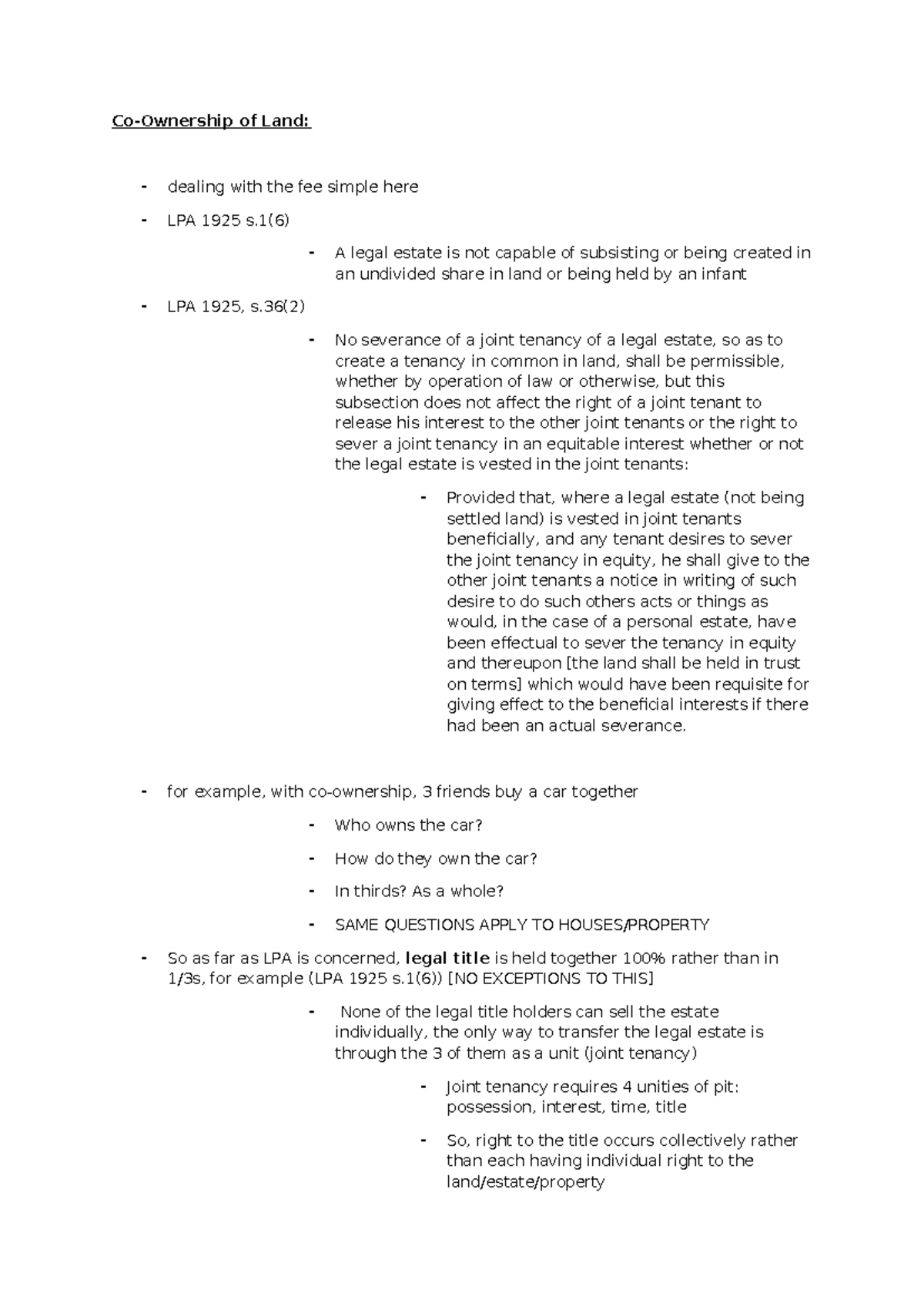 Co-Ownership of Land: Key Concepts and Legal Framework (LPA 1925) - Studocu