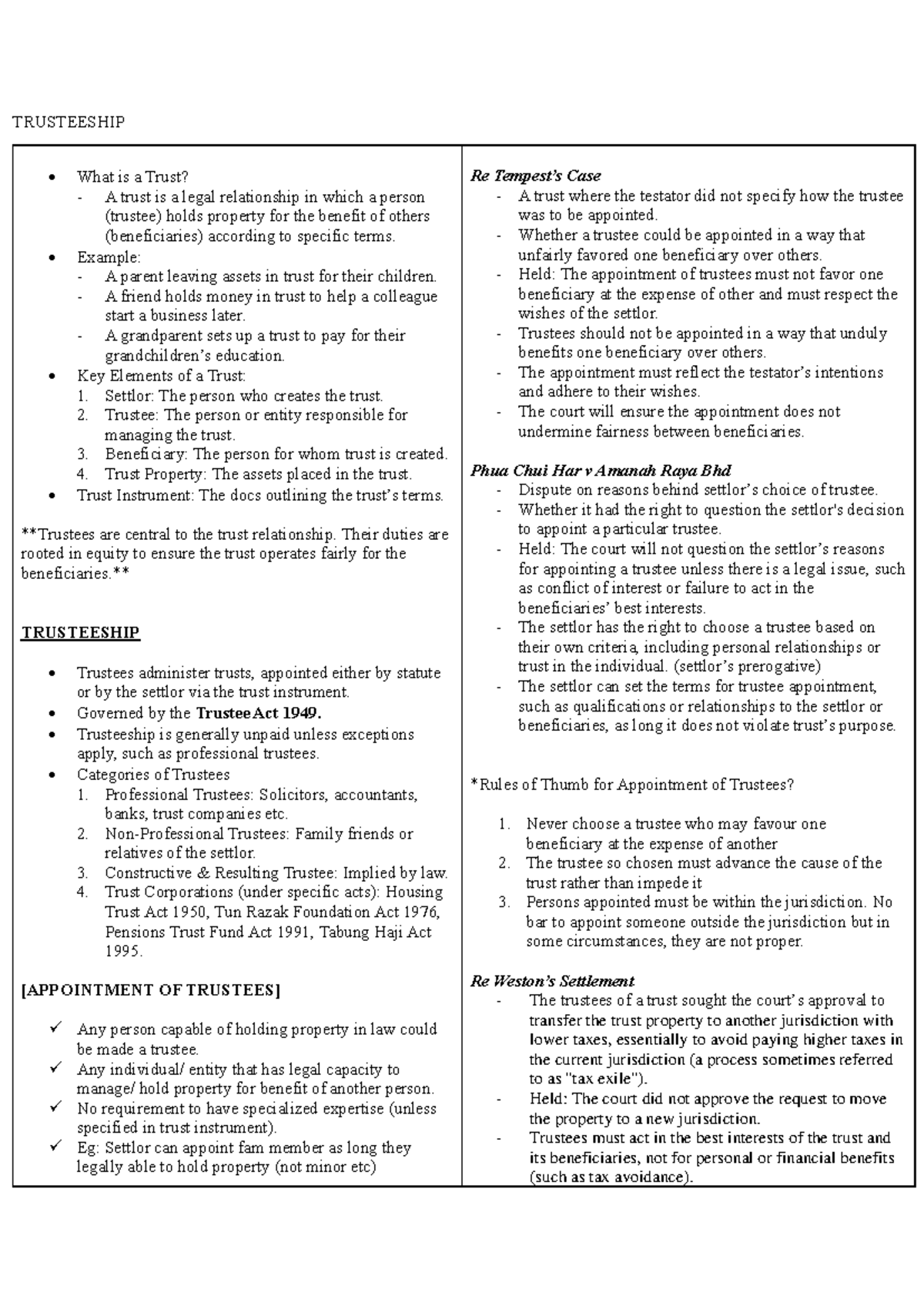 Trusteeship - Law notes on the principles and duties of trustees - Studocu