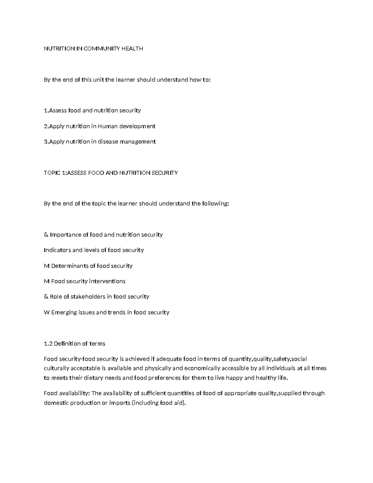 NUTR 101: Nutrition in Community Health Overview and Key Concepts - Studocu