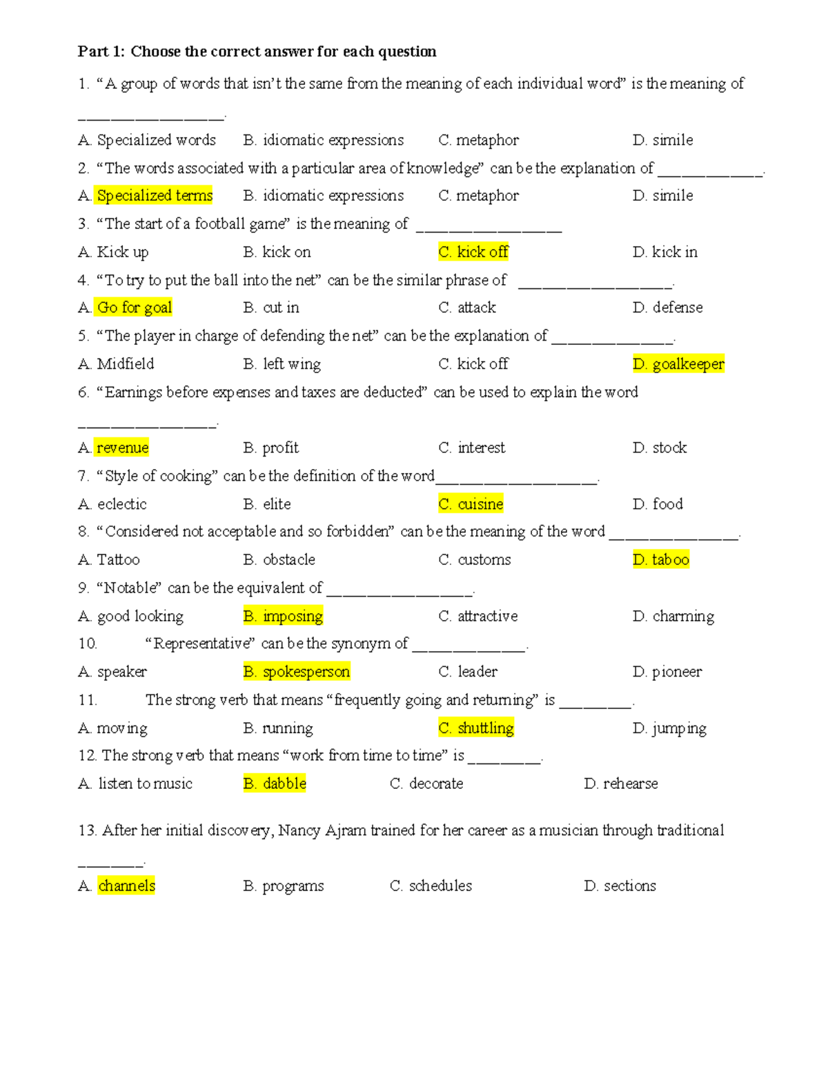 Quiz: Vocabulary and Food Health Concepts - ON Doc 3-TX Revision - Studocu