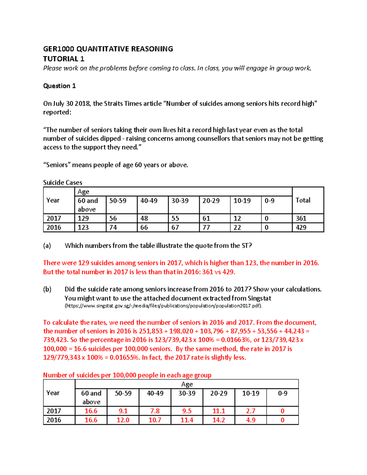 GER1000 Quantitative Reasoning - Tutorial 1 Solutions and Analysis ...